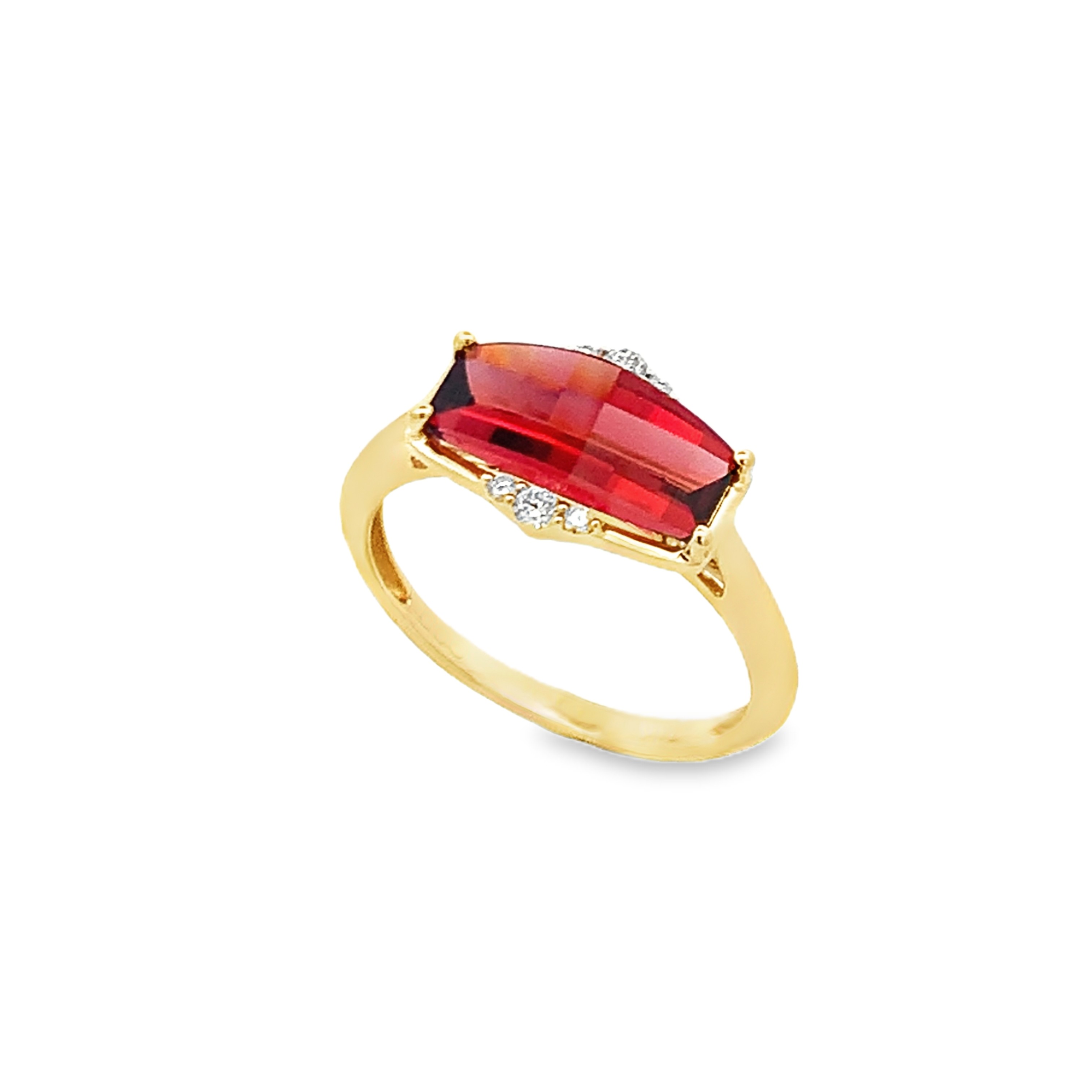 14K Yellow Gold Garnet and Diamond Ring
