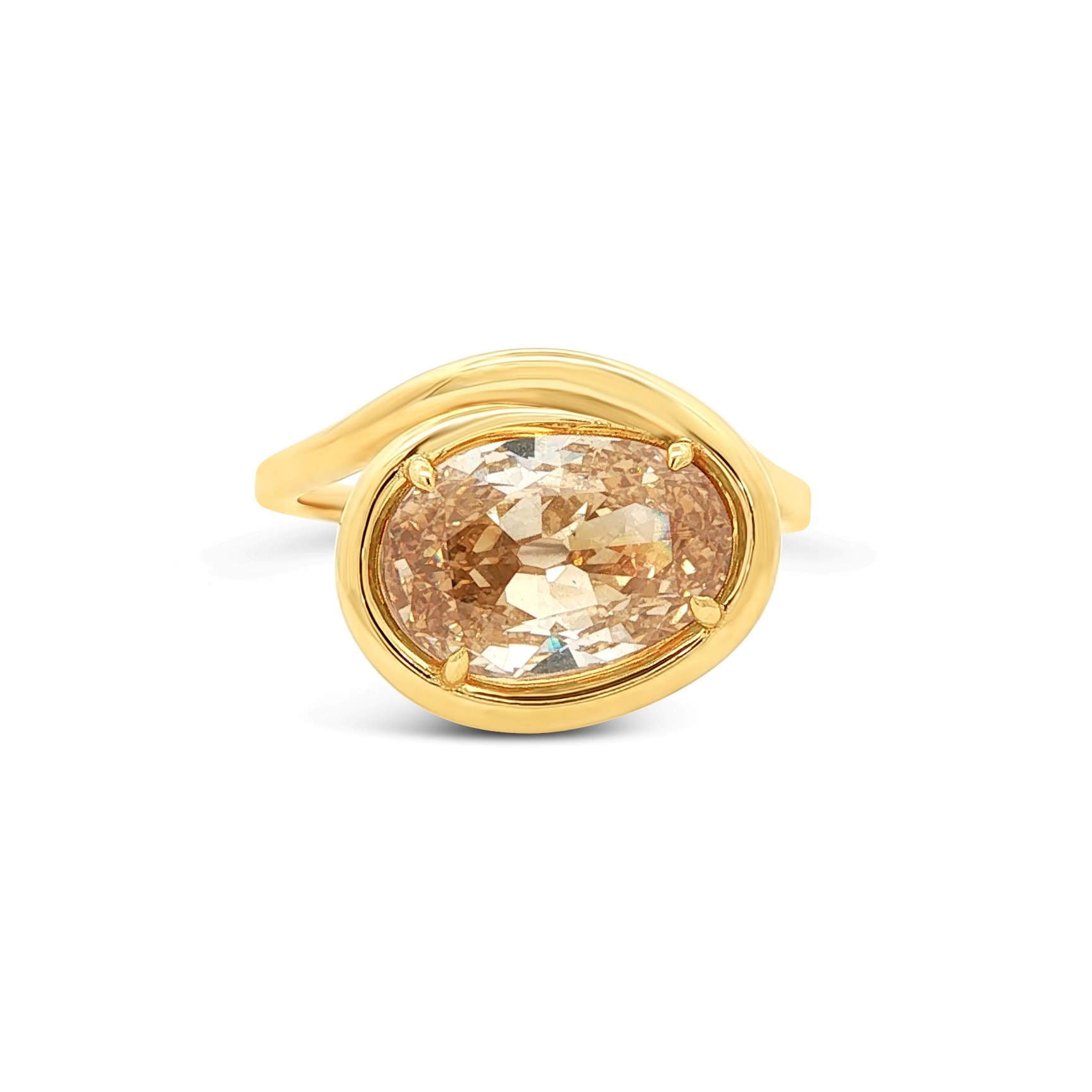 14K Yellow Gold Diamond Wave Ring Size 6 with 1 Moval Orange-Brown Diamond SI1 3.02 CTW
2.53dwt