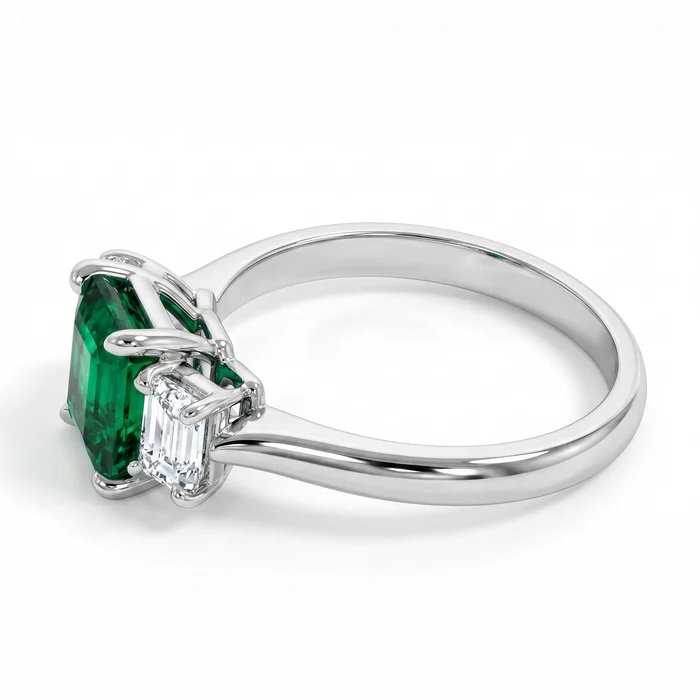 18K White Gold Emerald and Diamond Ring