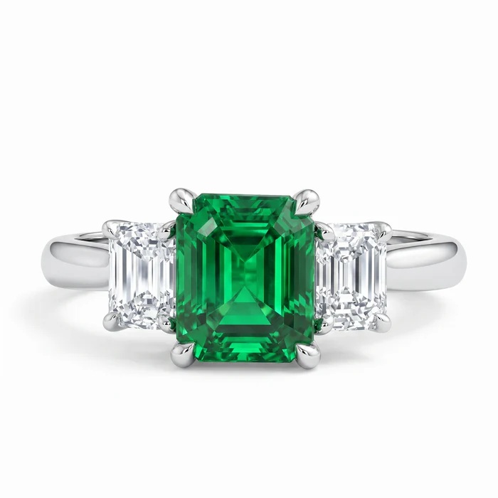 18K White Gold Emerald and Diamond Ring