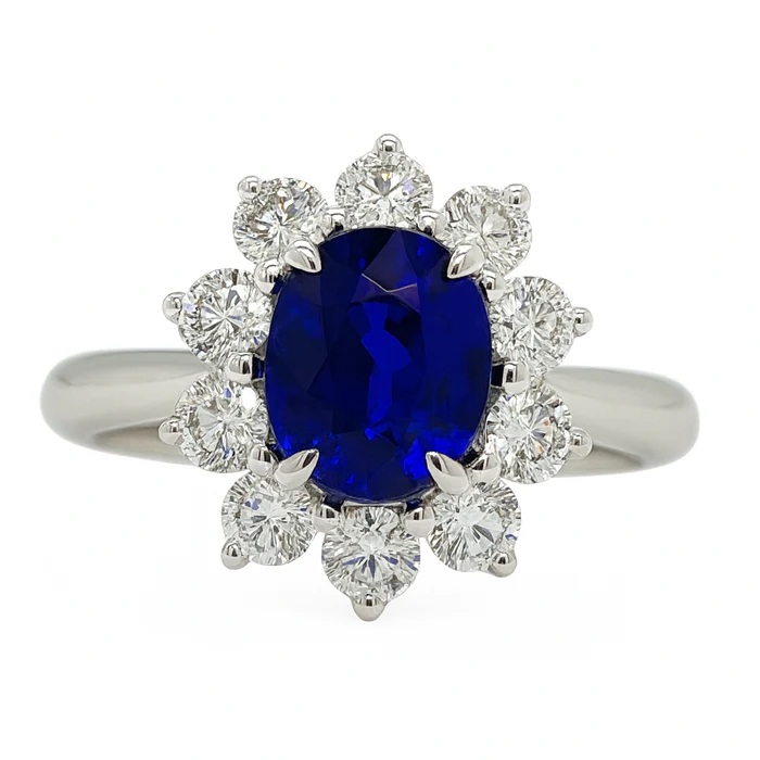 18K White Gold Sapphire Diamond Cluster Ring