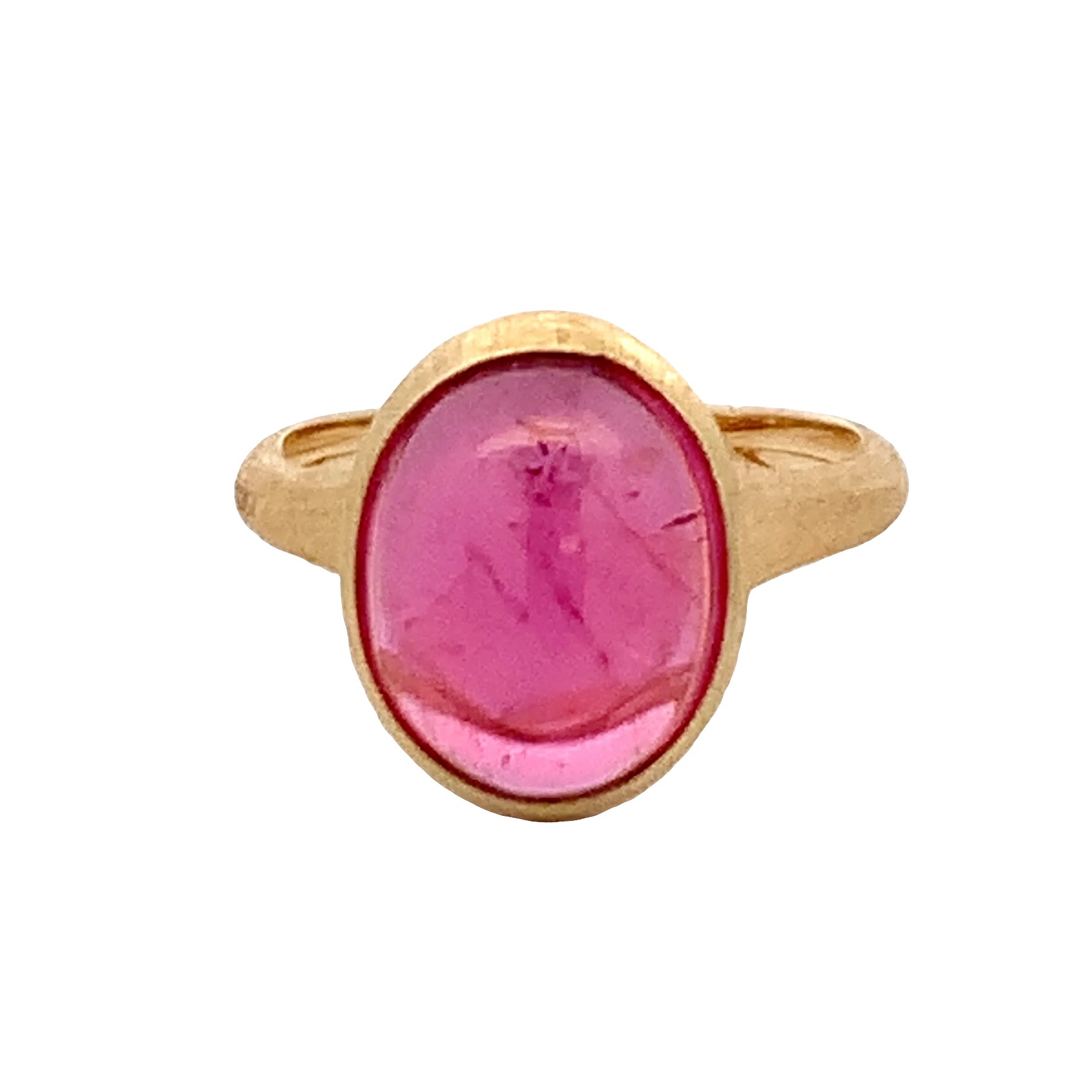 Marco Bicego 18K Yellow Gold Oval Pink Cabochon Tourmaline Ring Size 7 with 1 Oval Cabochon Pink Tourmaline