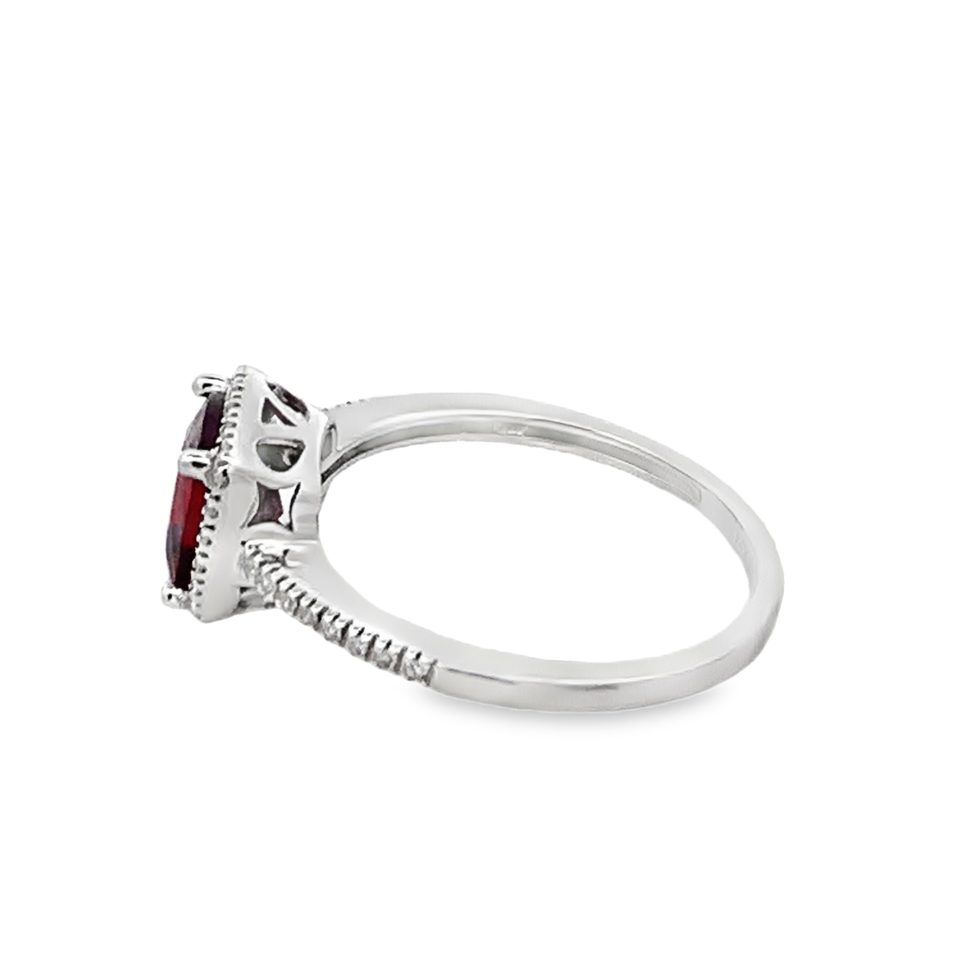 14K White Gold Garnet and Diamond Halo Ring