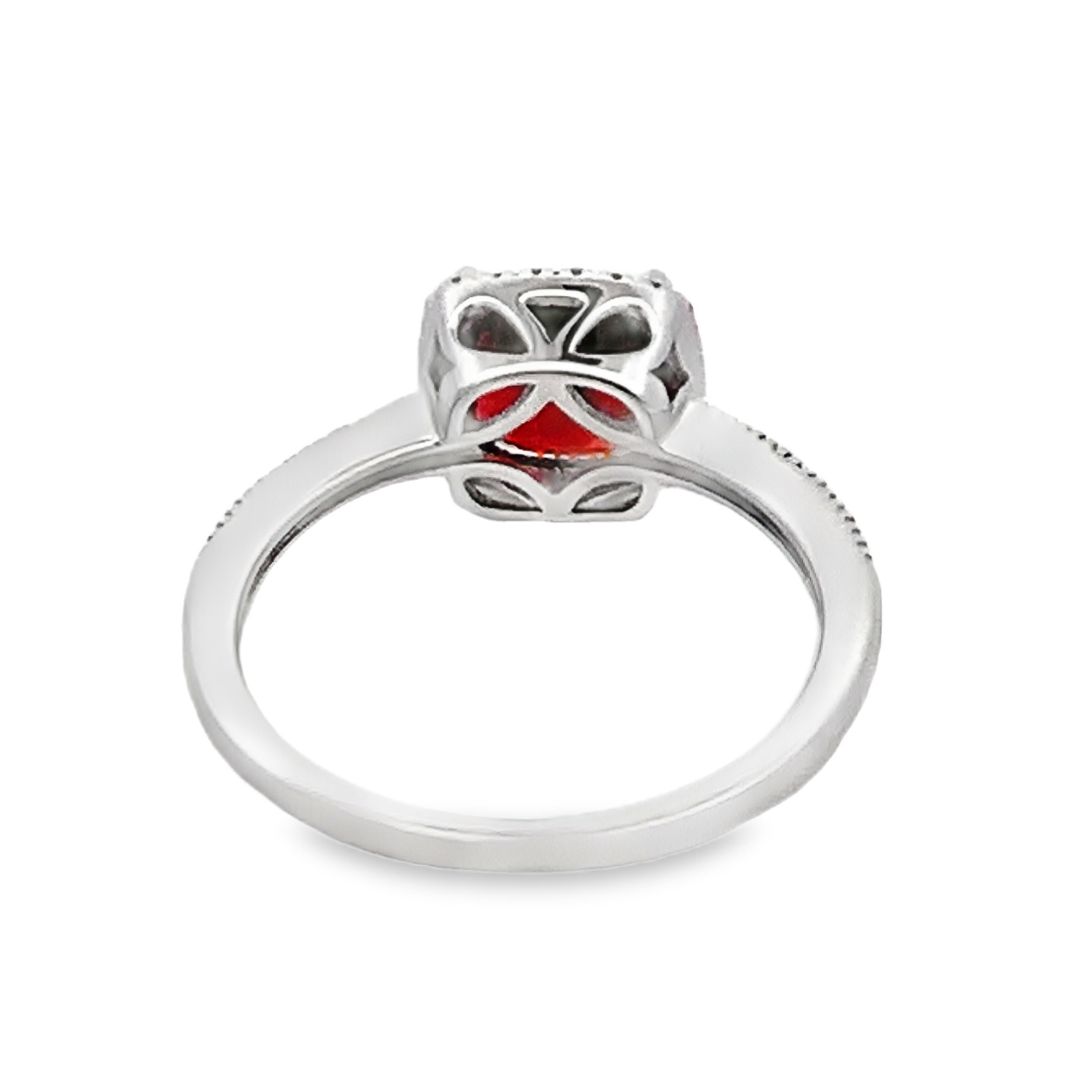 14K White Gold Garnet and Diamond Halo Ring