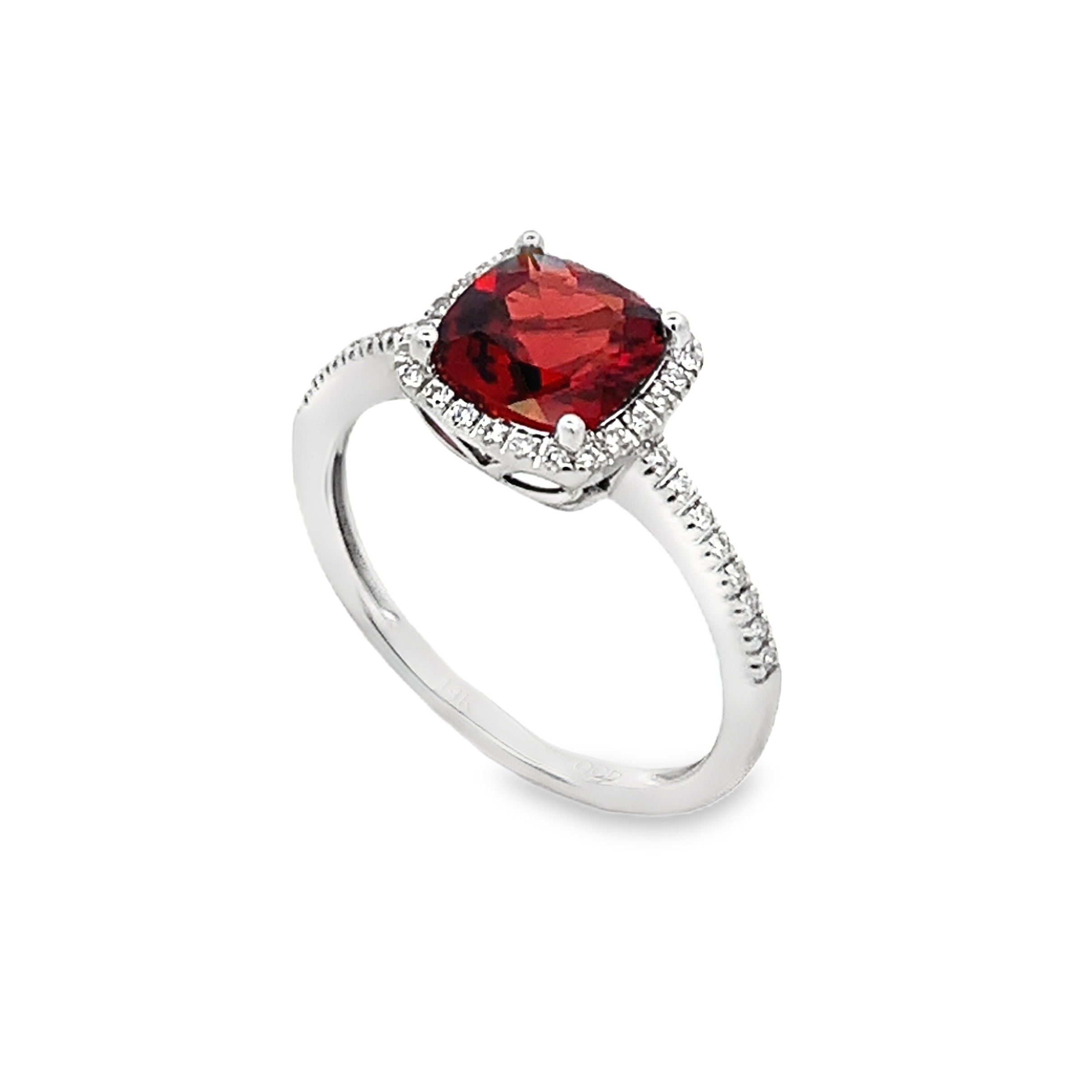 14K White Gold Garnet and Diamond Halo Ring