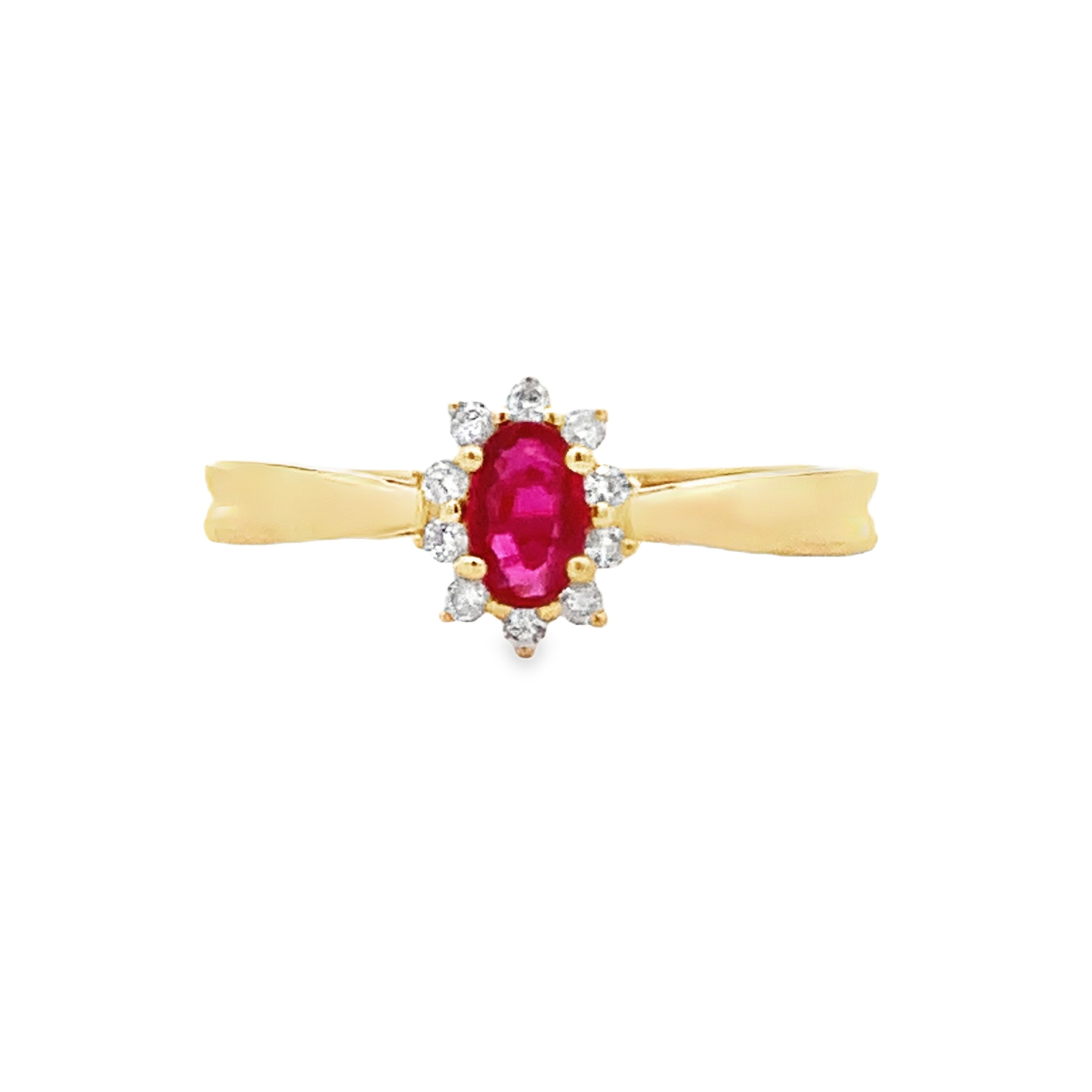 14K Yellow Gold Oval Ruby and Diamond Halo Ring