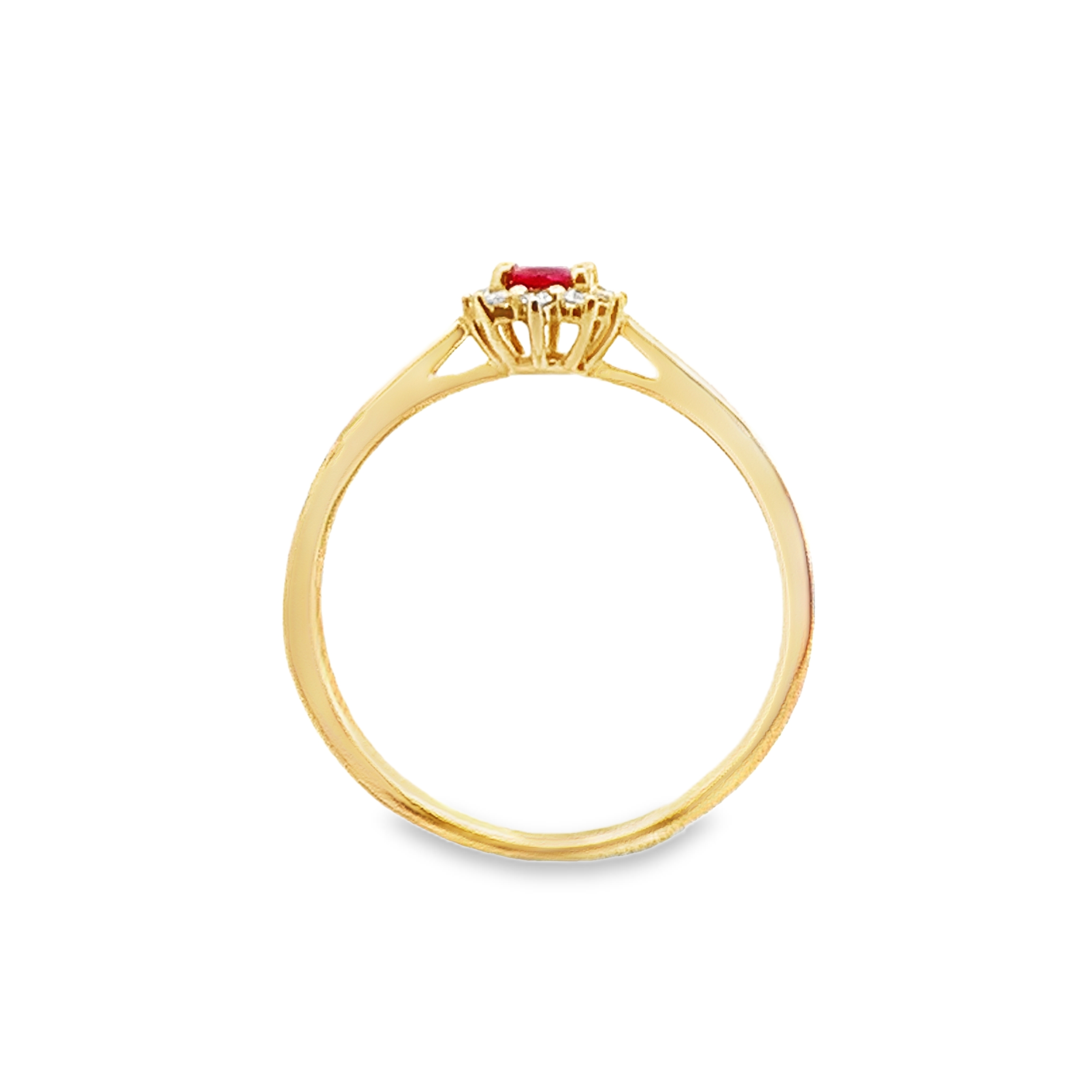 14K Yellow Gold Oval Ruby and Diamond Halo Ring