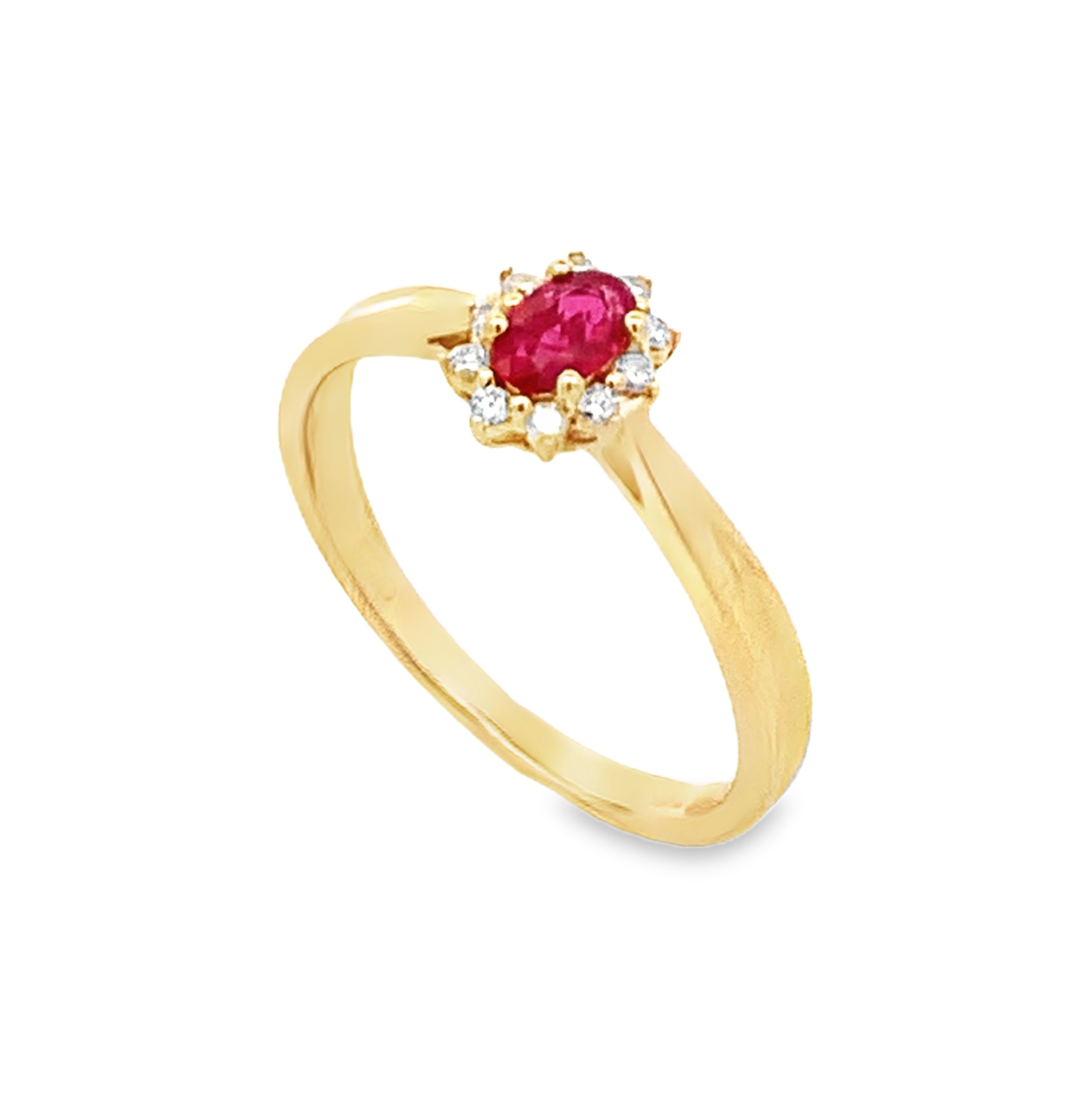 14K Yellow Gold Oval Ruby and Diamond Halo Ring