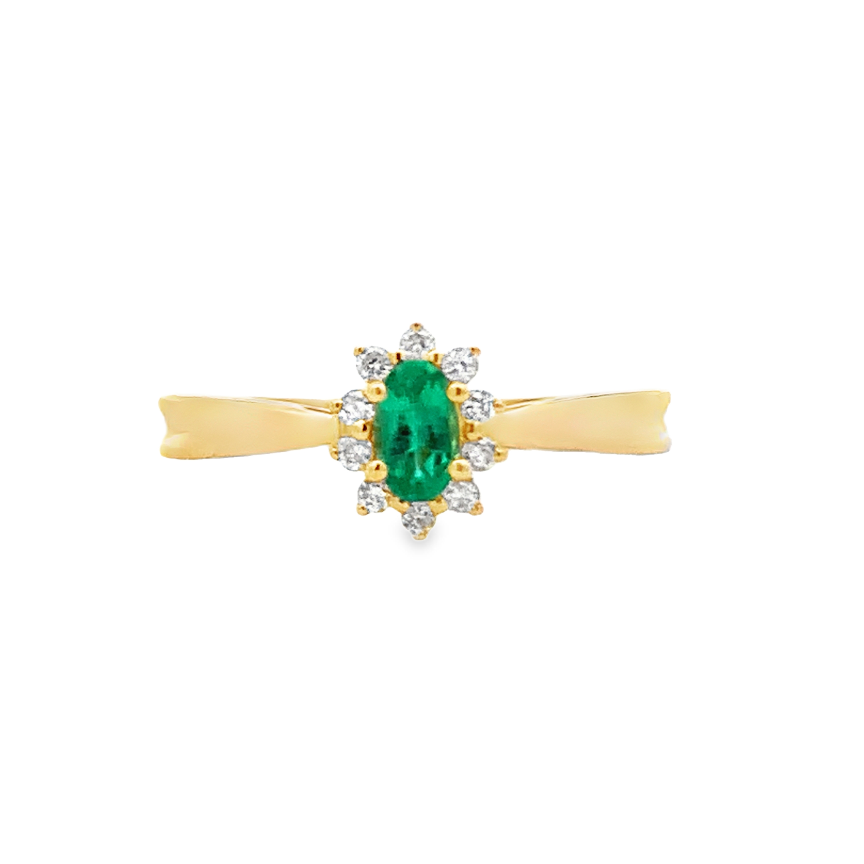 14K Yellow Gold Oval Emerald and Diamond Halo Ring