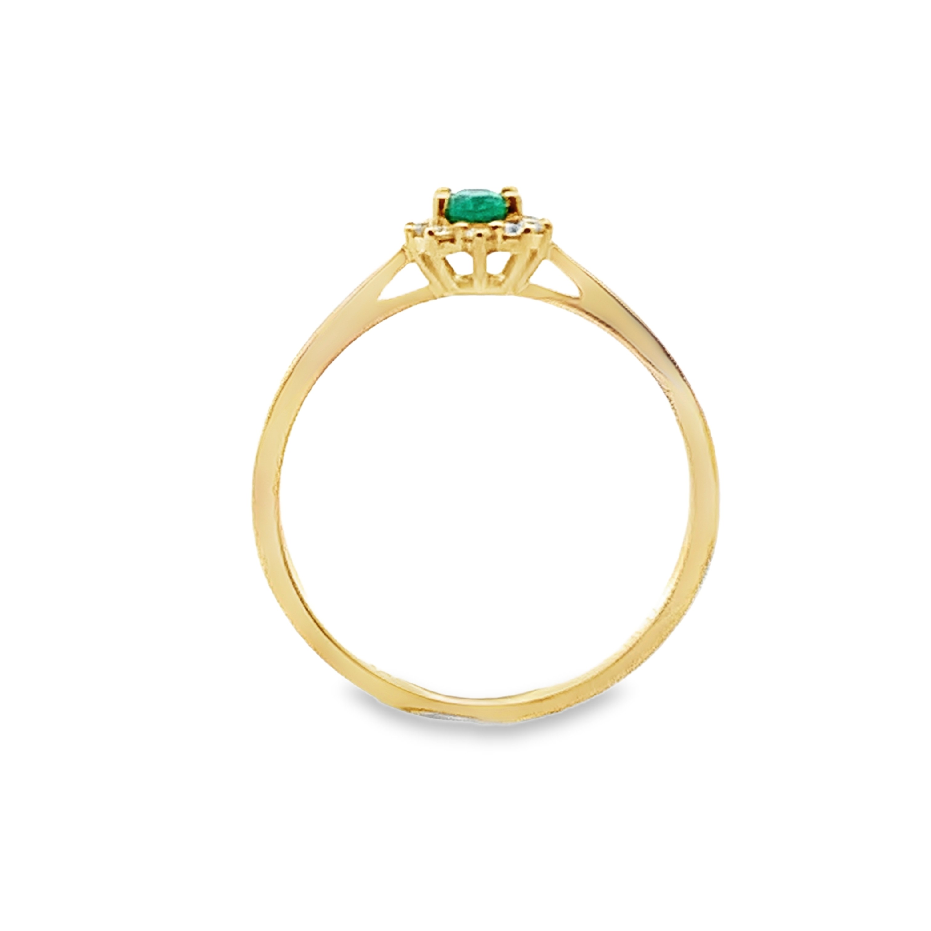 14K Yellow Gold Oval Emerald and Diamond Halo Ring