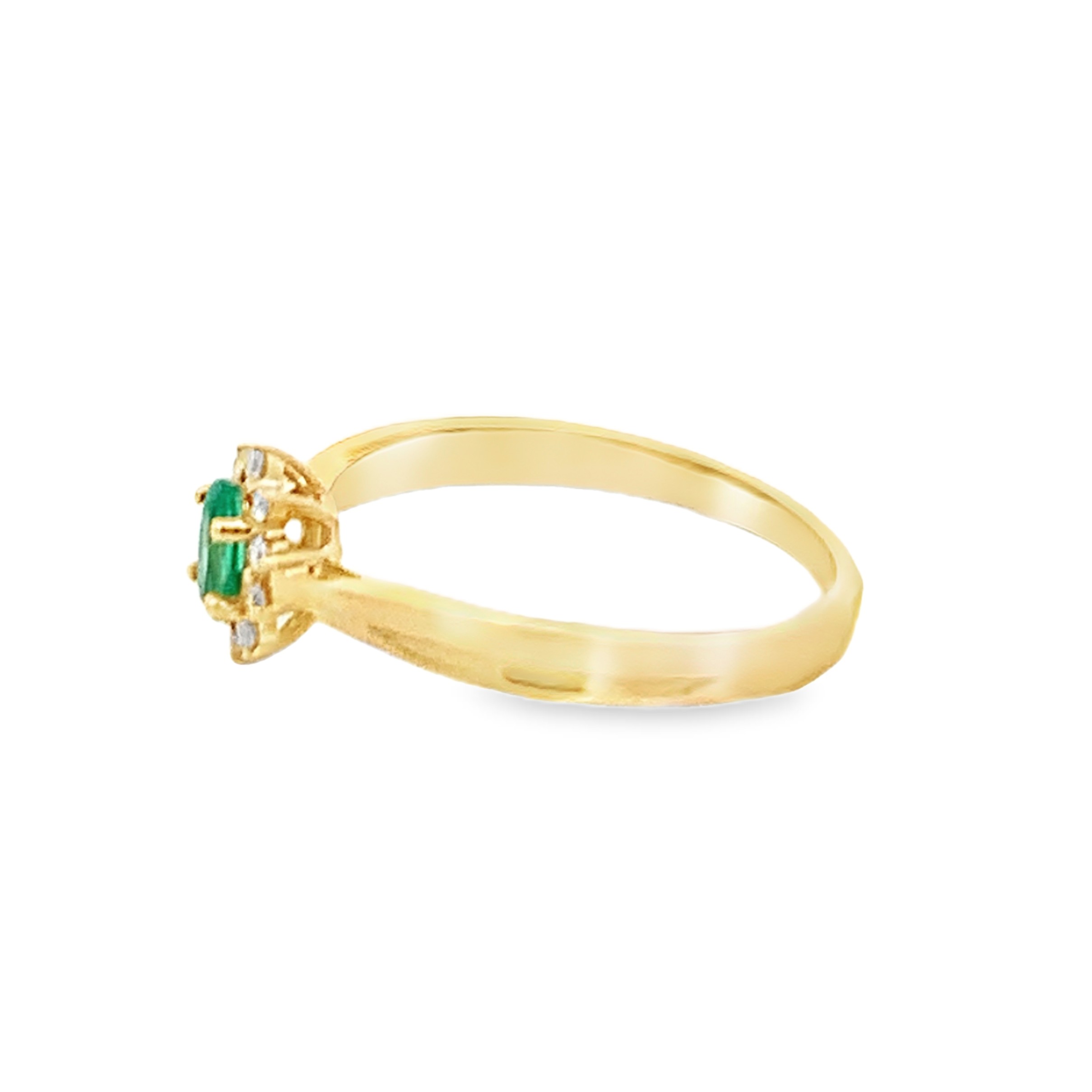 14K Yellow Gold Oval Emerald and Diamond Halo Ring