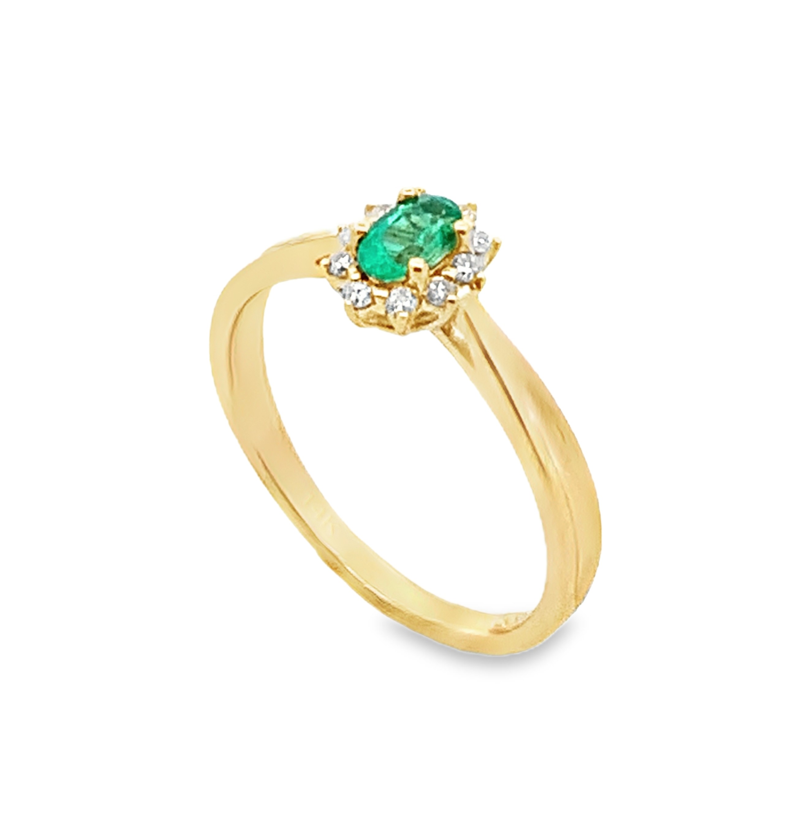 14K Yellow Gold Oval Emerald and Diamond Halo Ring