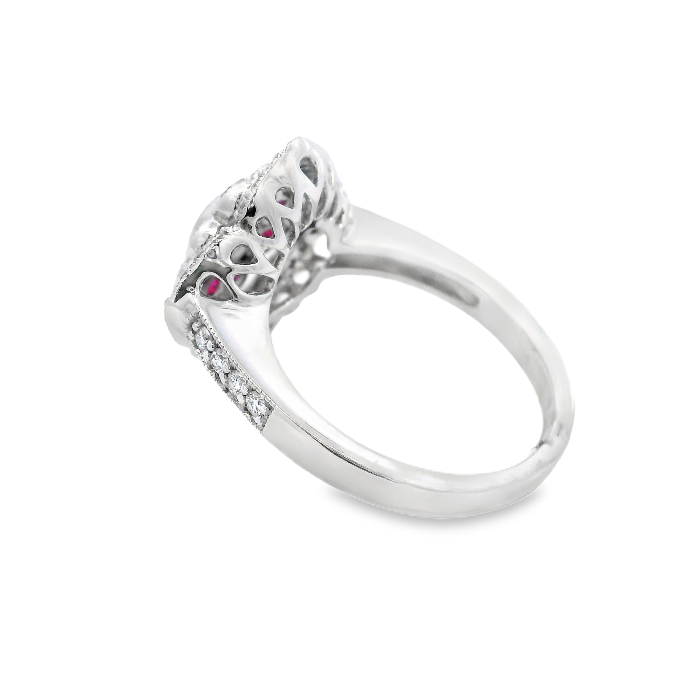 18K White Gold Ruby and Diamond Flower Ring