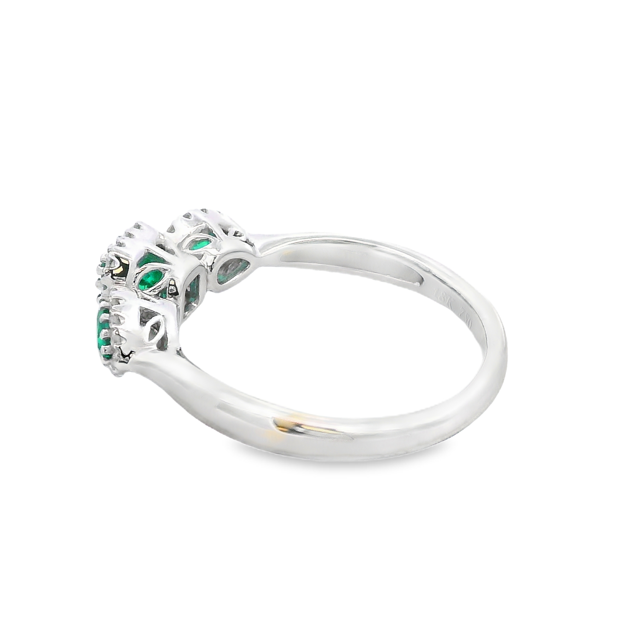 18K White Gold 3-Stone Emerald and Diamond Ring