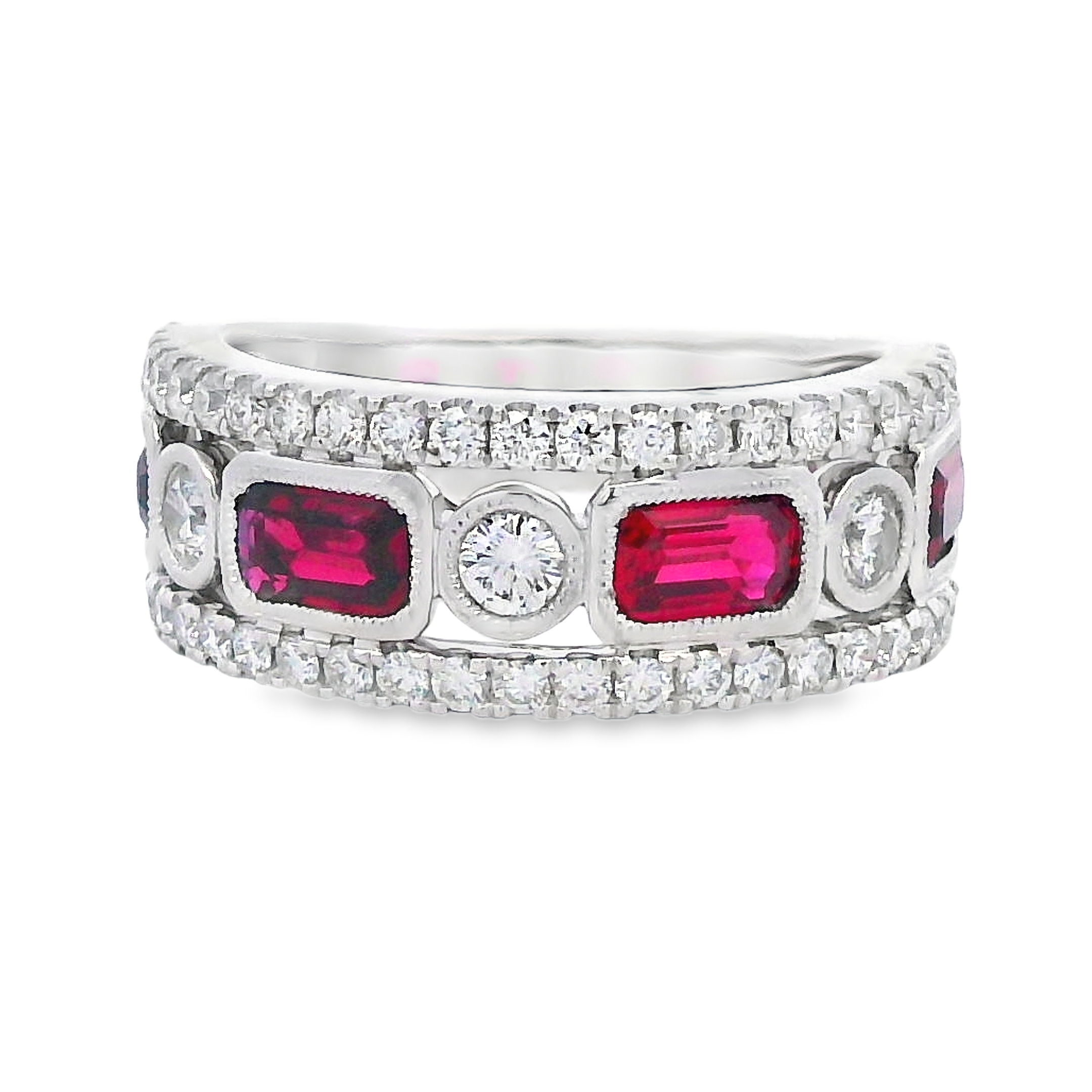 18K White Gold Ruby & Diamond Wide Ring