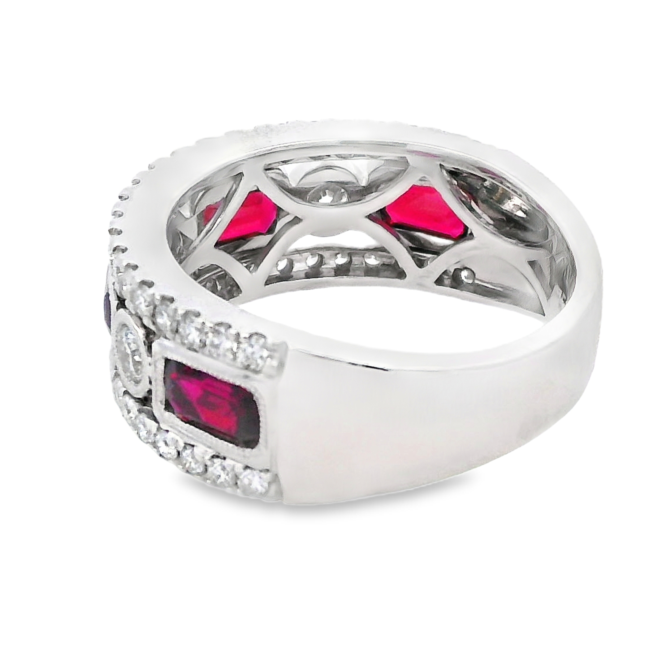 18K White Gold Ruby & Diamond Wide Ring