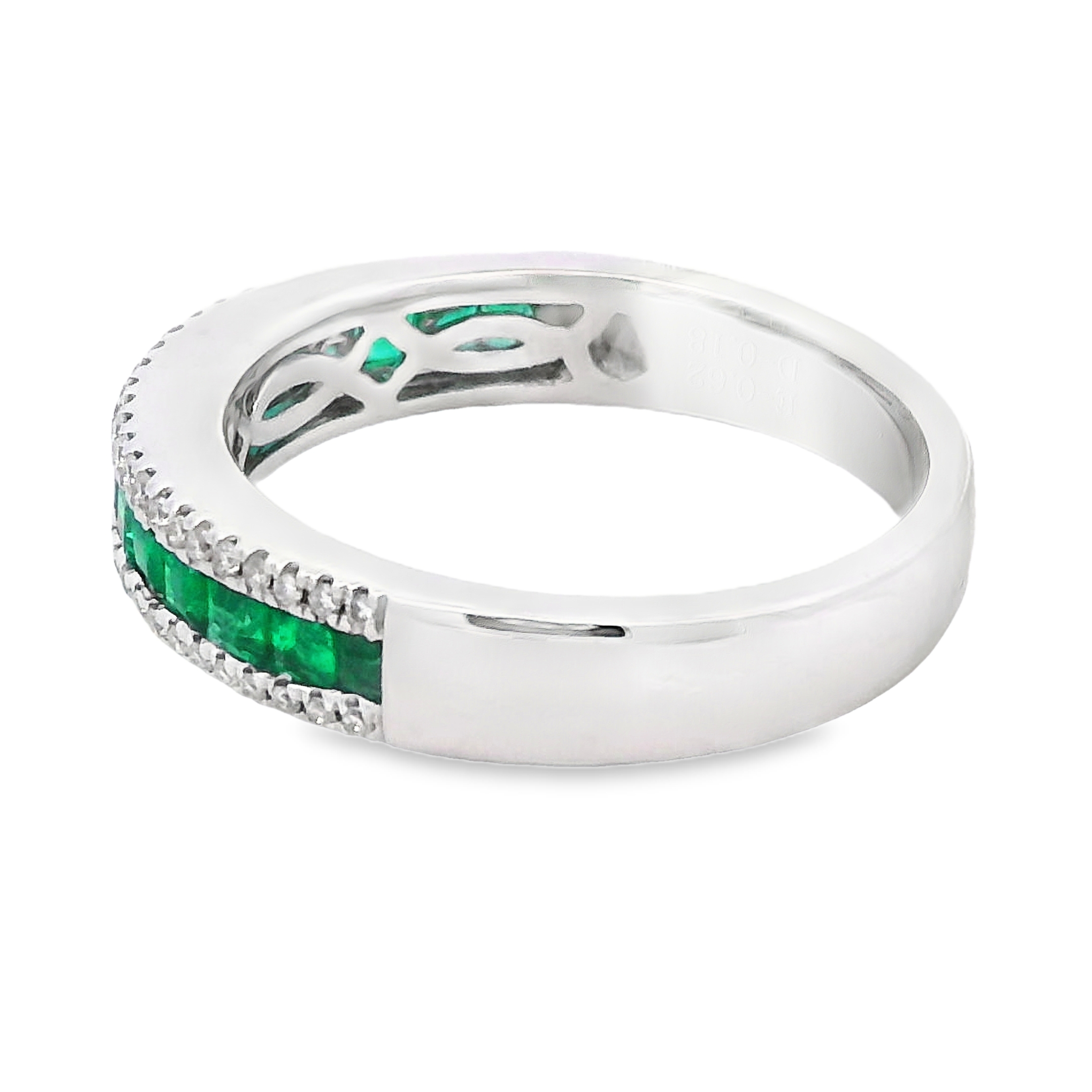 18K White Gold Emerald and Diamond Rows Ring
