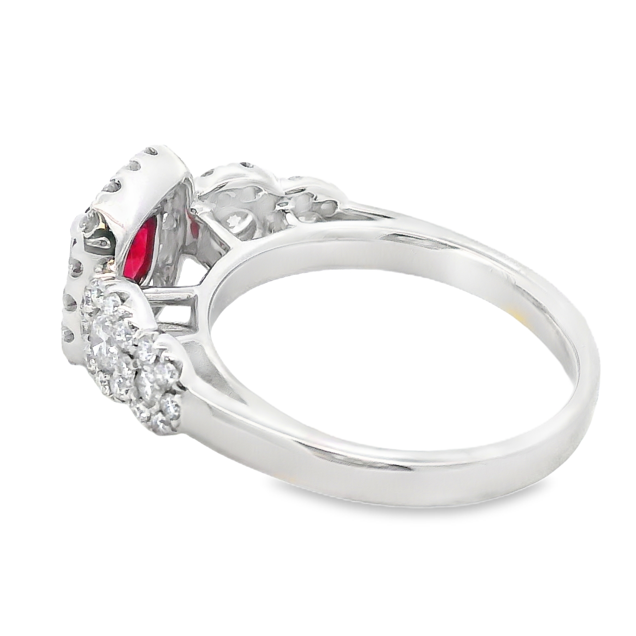 18K White Gold Square Cushion Ruby and Diamond Ring