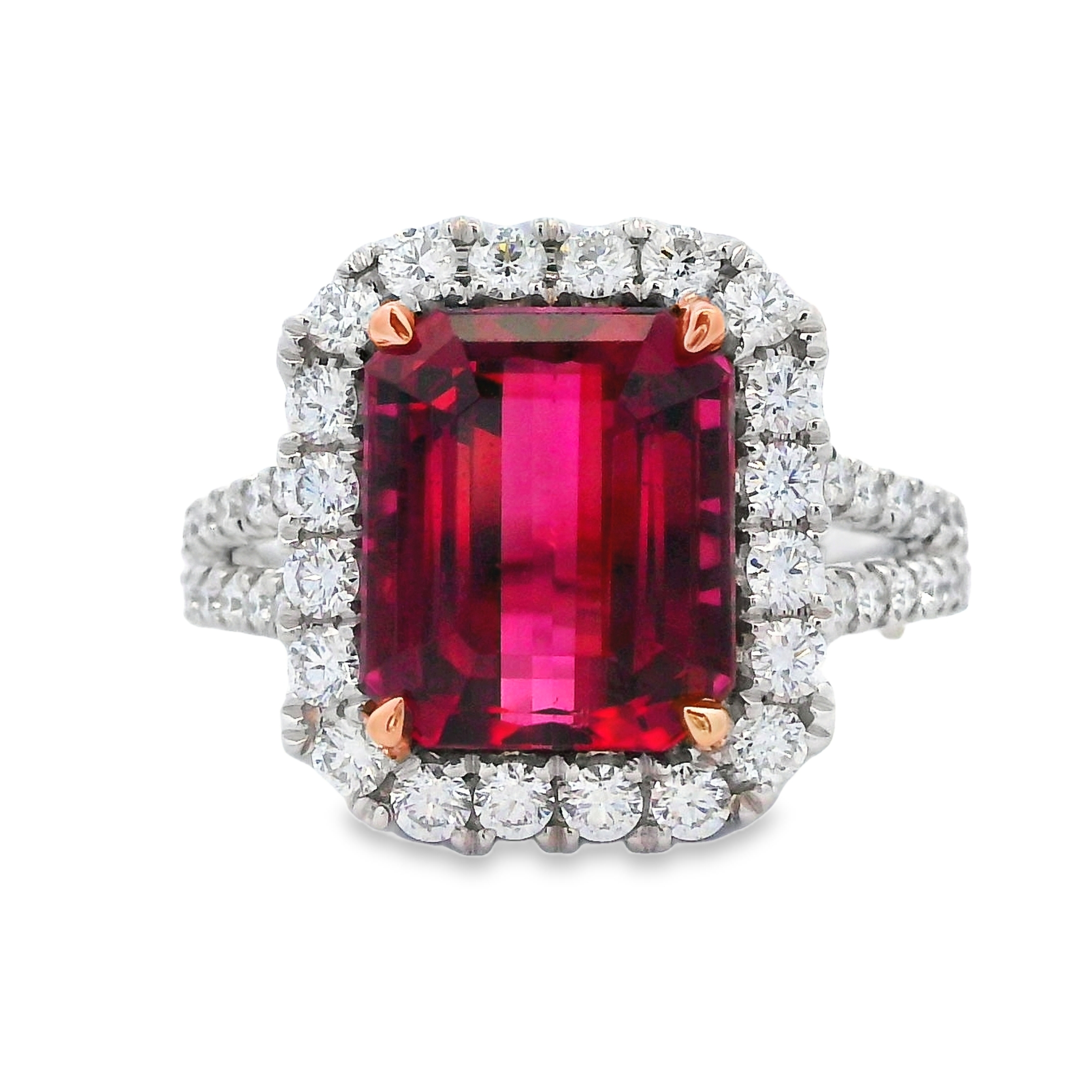 18K White & Rose Gold Pink Tourmaline and Diamond Ring