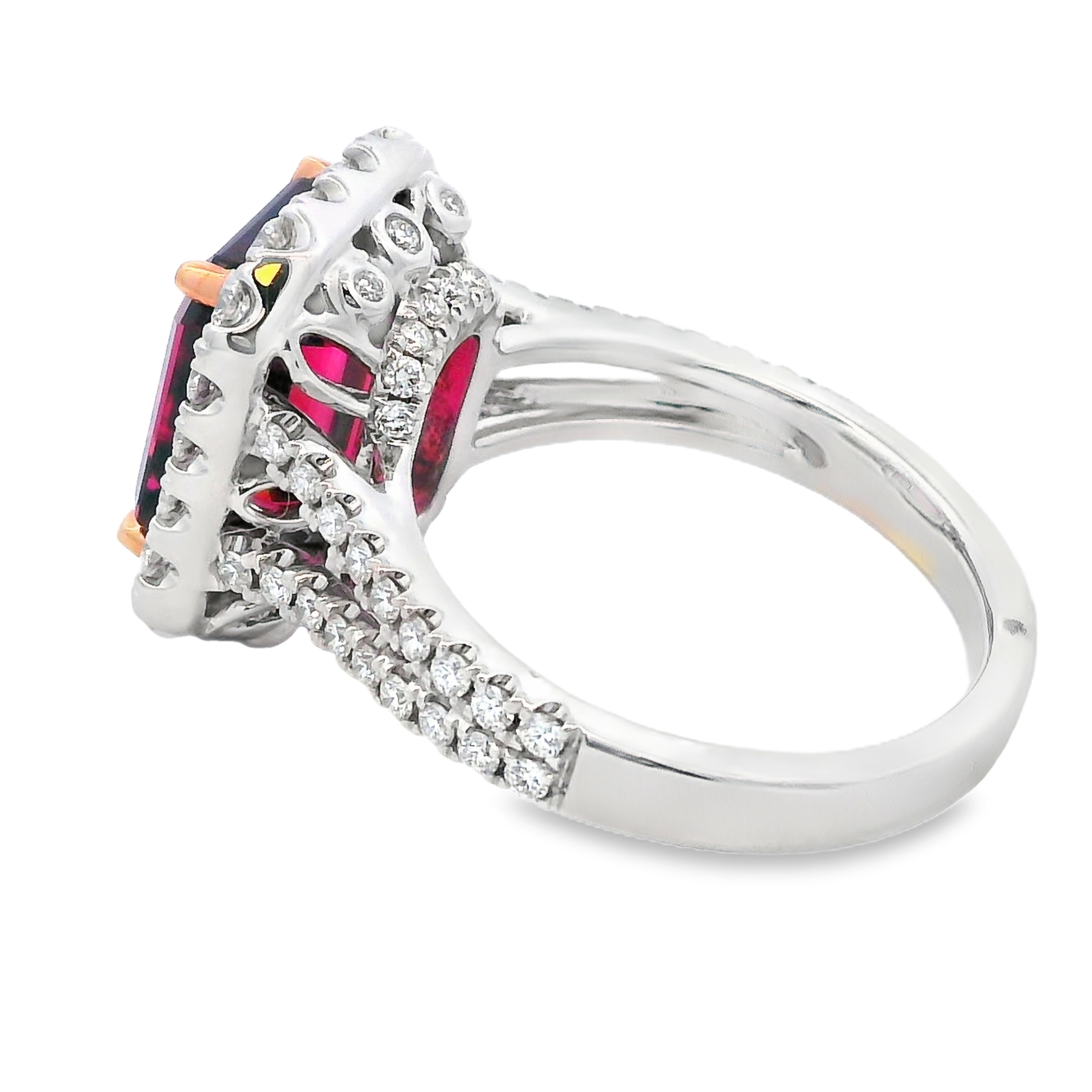 18K White & Rose Gold Pink Tourmaline and Diamond Ring