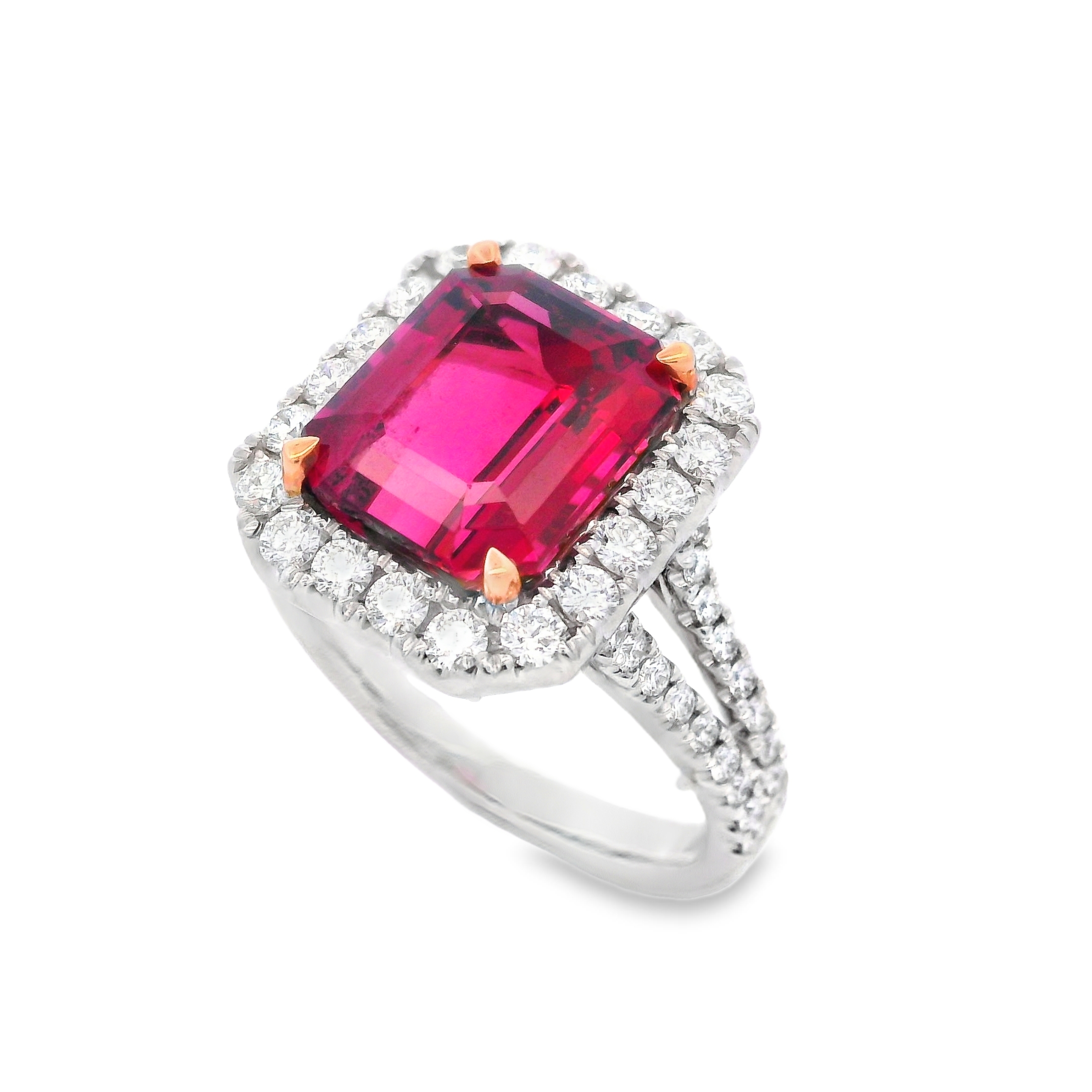 18K White & Rose Gold Pink Tourmaline and Diamond Ring