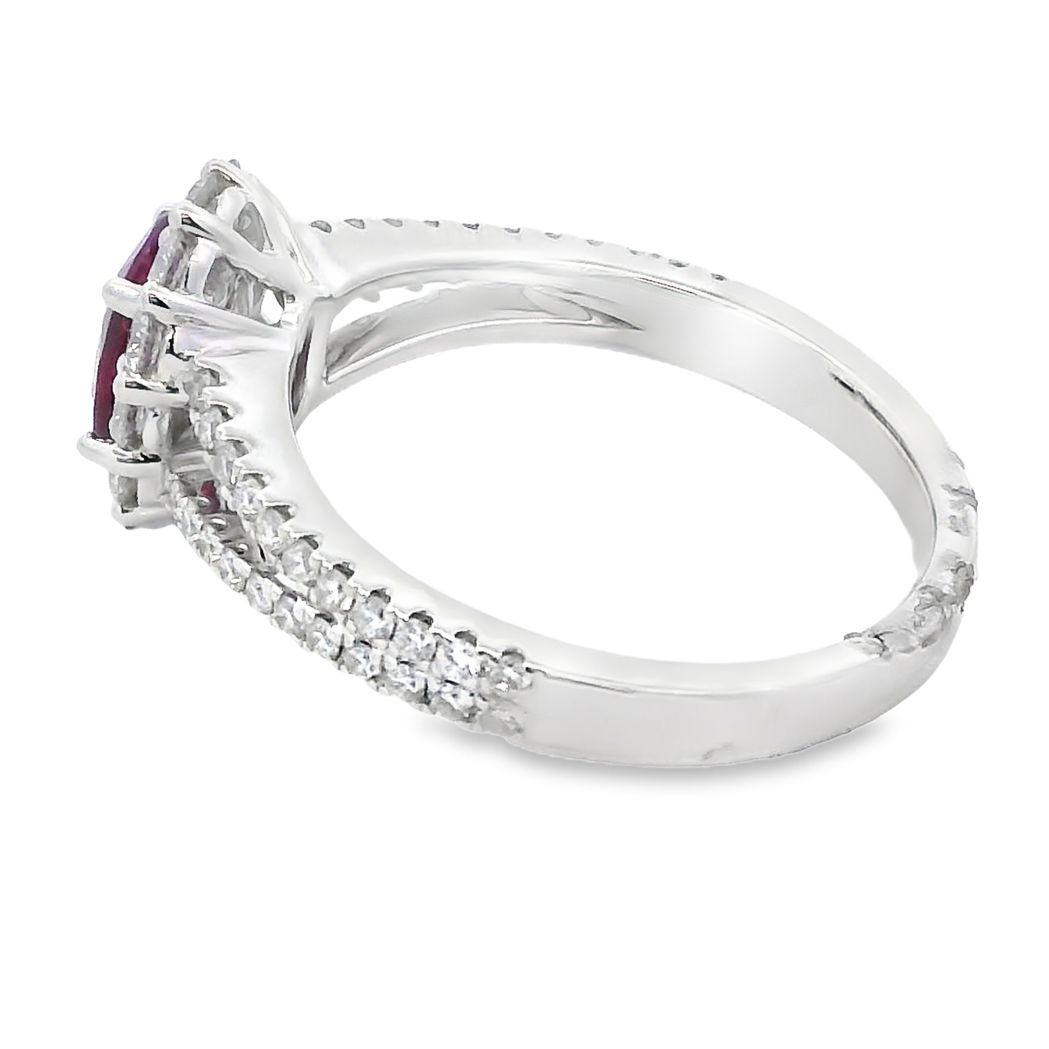 18K White Gold Ruby and Diamond Three-Stone Ring