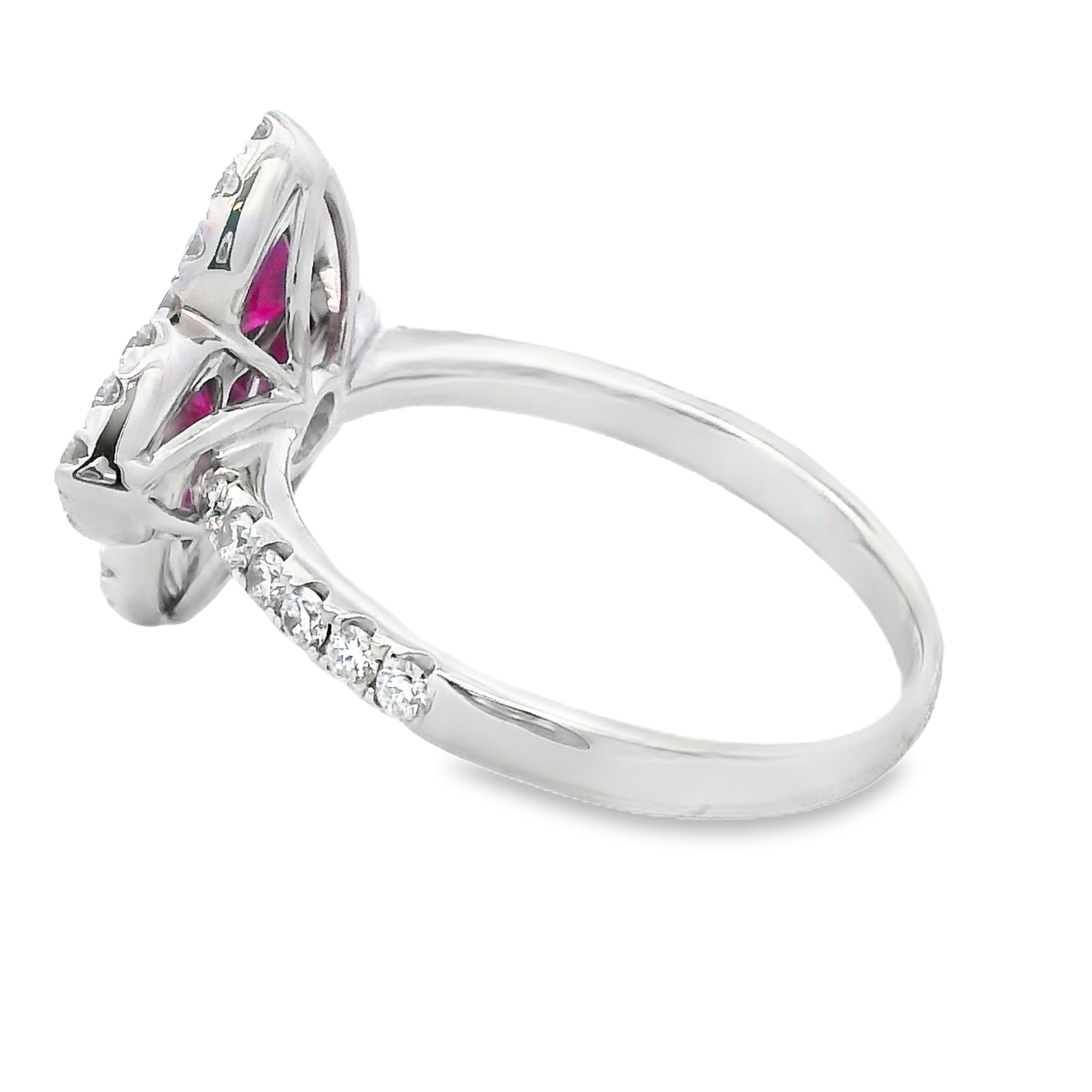 18K White Gold Ruby and Diamond Pointed Flower Ring