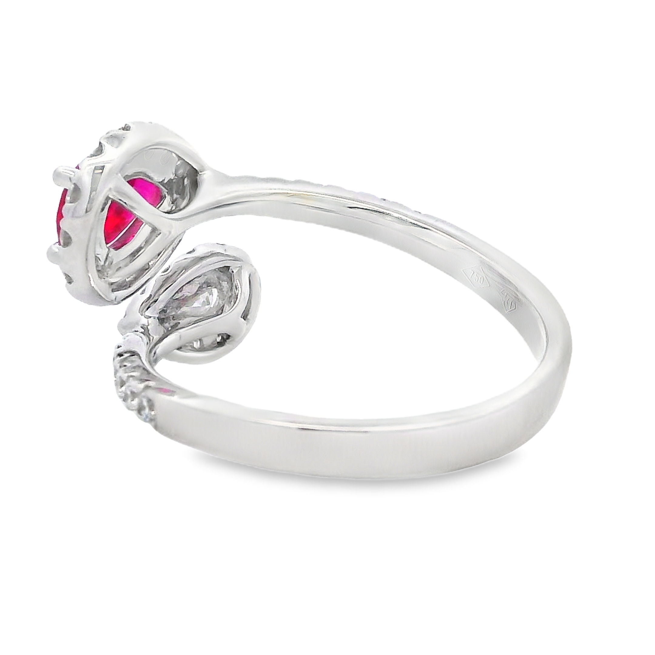 18K White Gold Pear Ruby & Diamond Bypass Ring