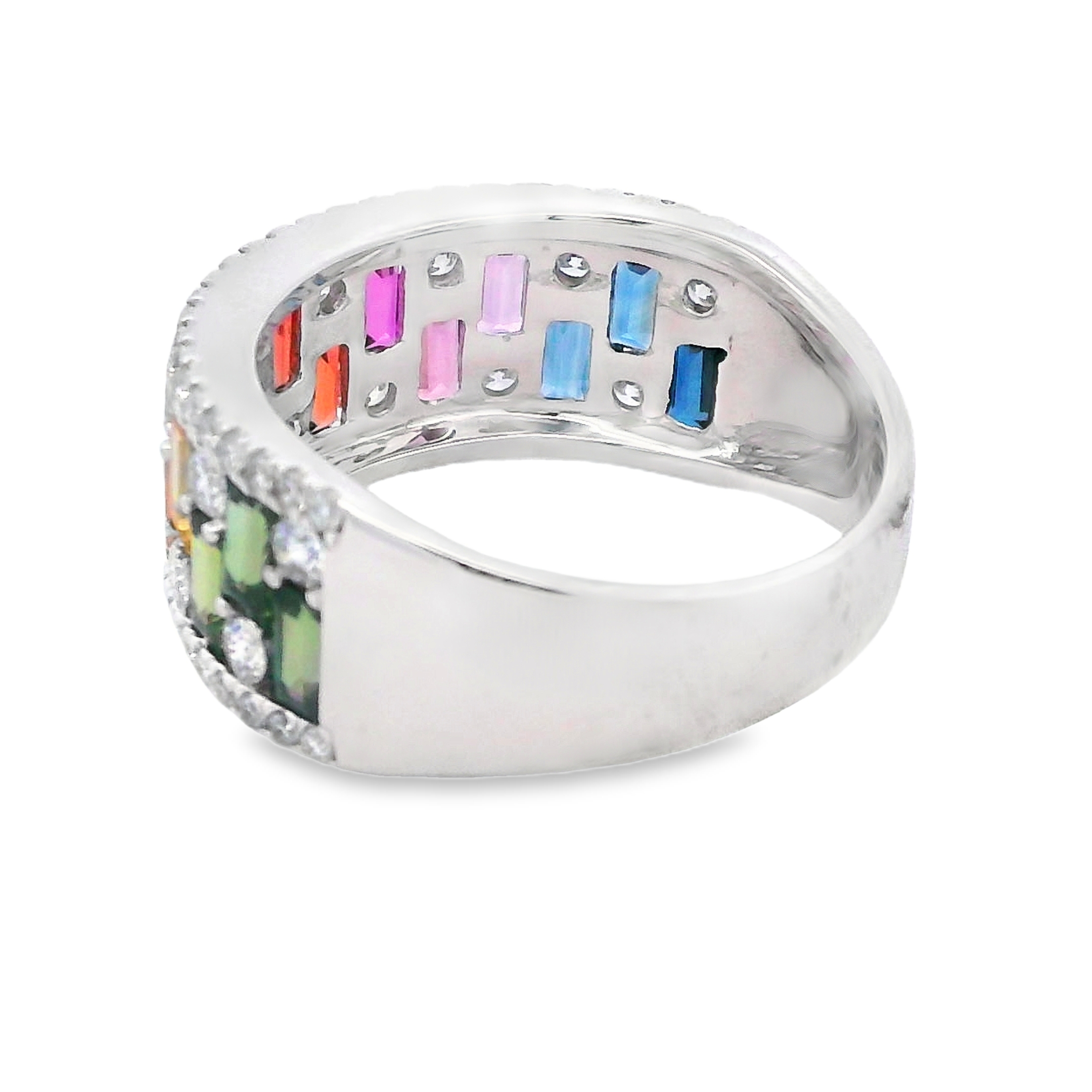 18K White Gold Rainbow Sapphire & Diamond Wide Band
