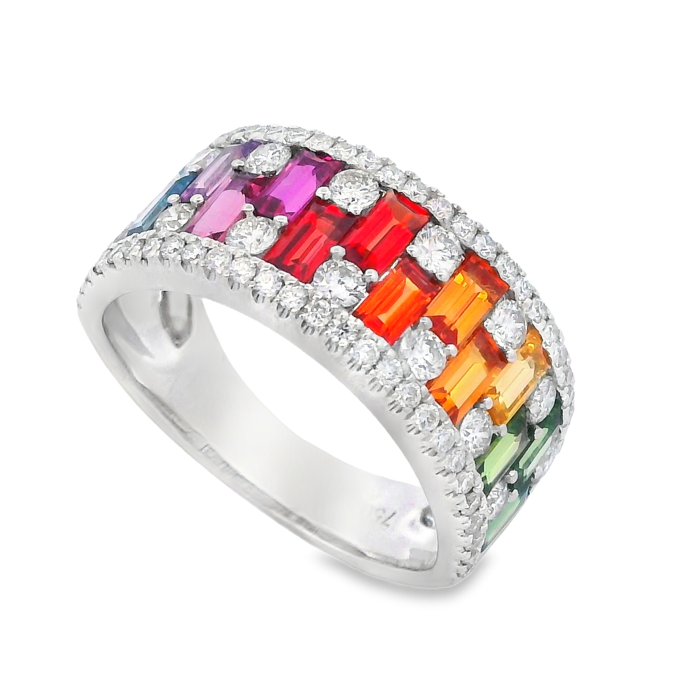 18K White Gold Rainbow Sapphire & Diamond Wide Band
