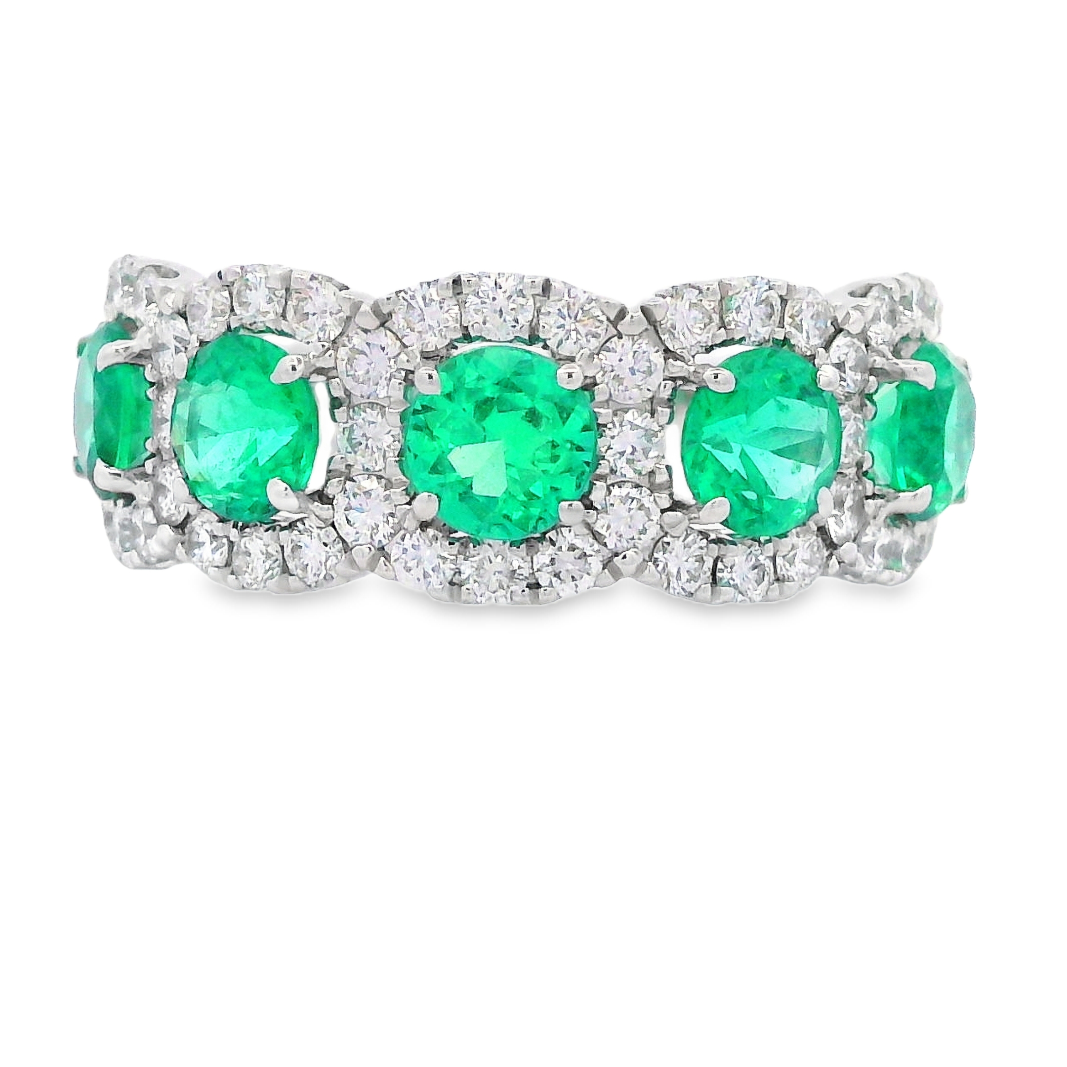 18K White Gold 5-Stone Emerald and Diamond Ring