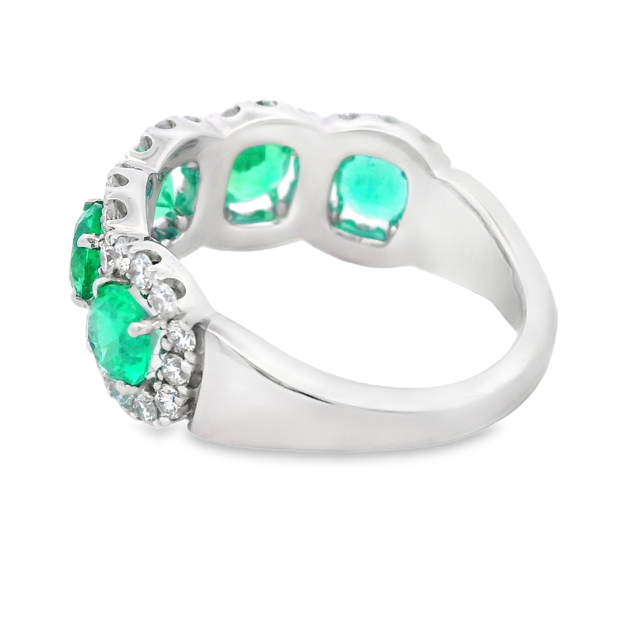 18K White Gold 5-Stone Emerald and Diamond Ring