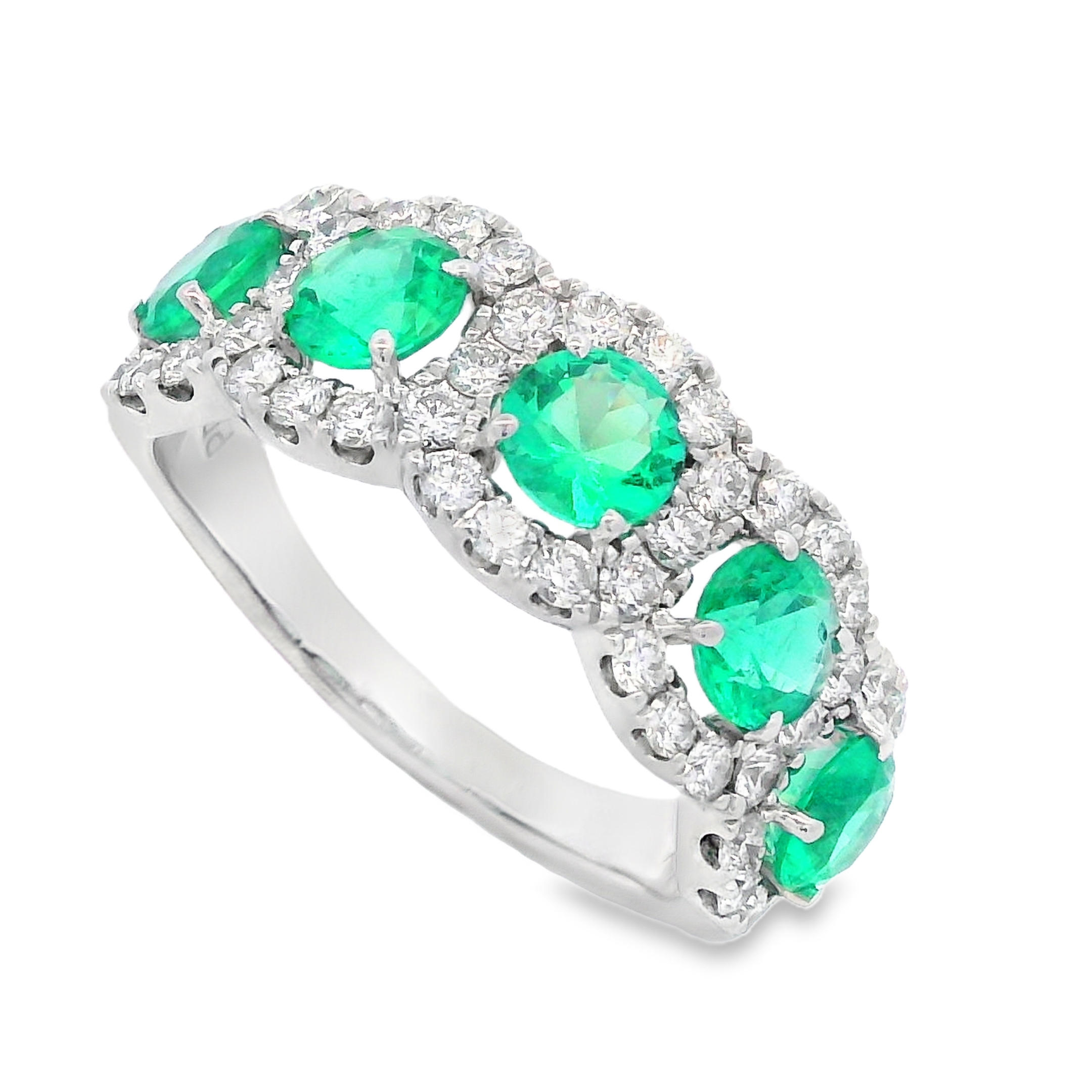 18K White Gold 5-Stone Emerald and Diamond Ring