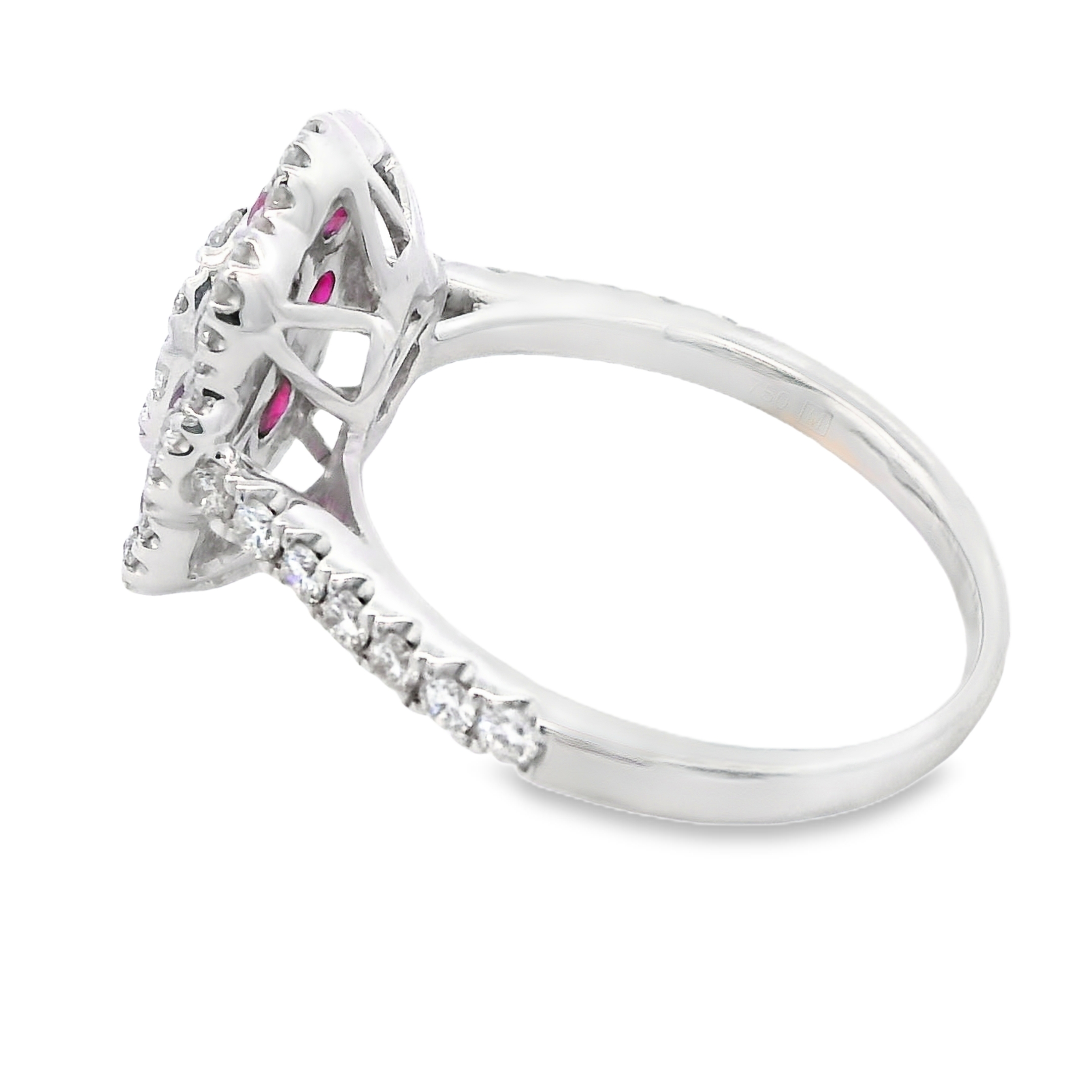 18K White Gold Ruby and Diamond Oval Flower Ring