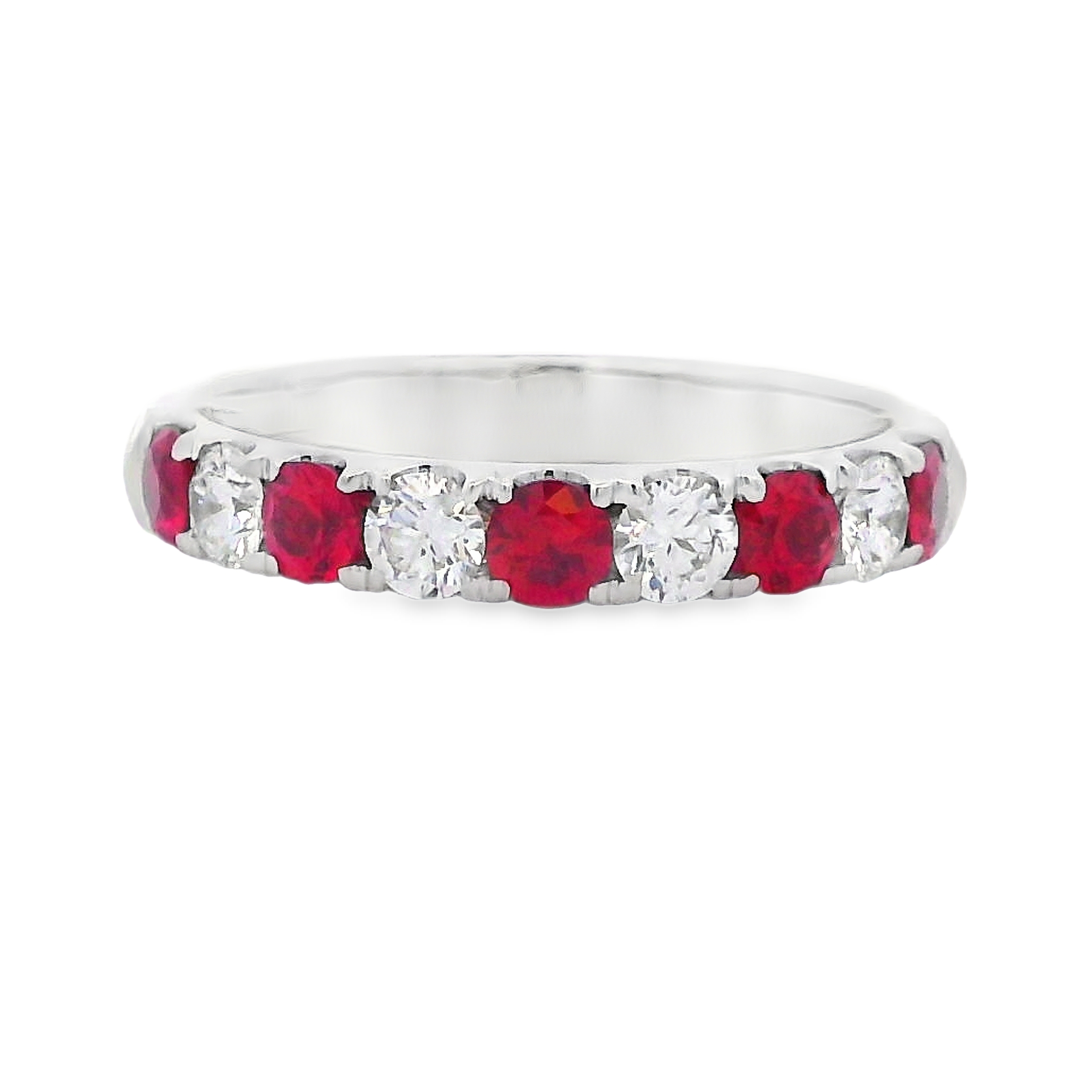 18K White Gold Ruby and Diamond Alternating Ring