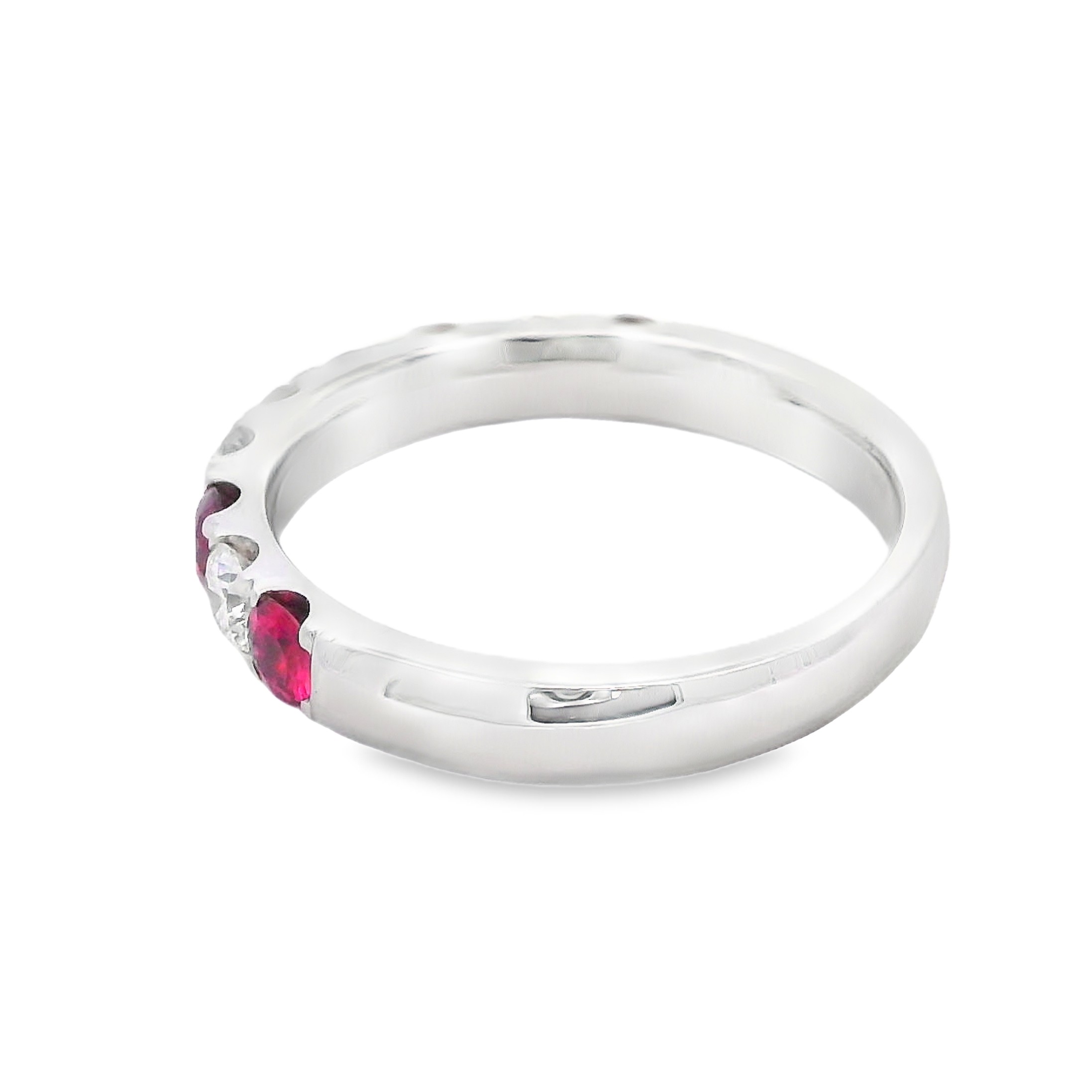 18K White Gold Ruby and Diamond Alternating Ring