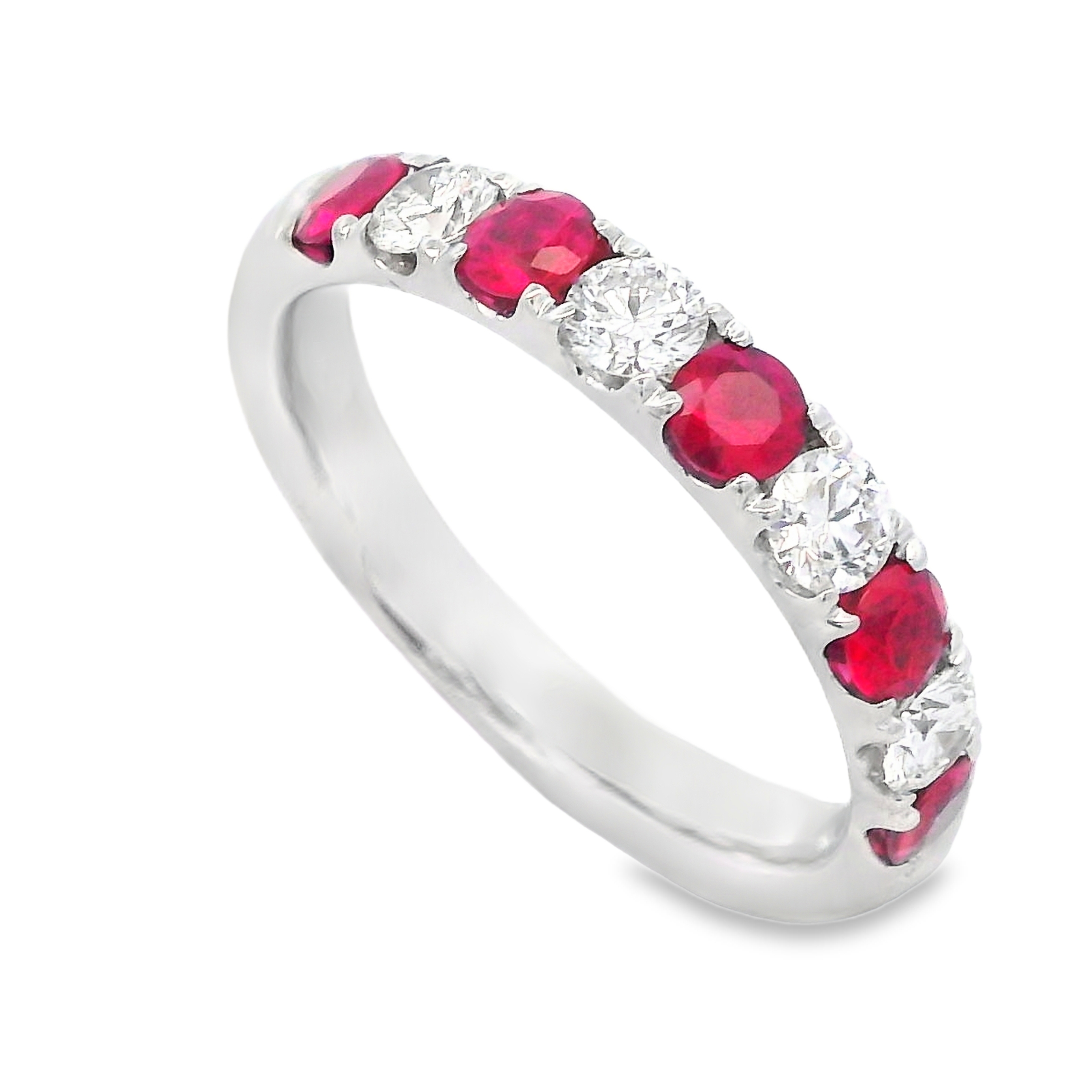 18K White Gold Ruby and Diamond Alternating Ring