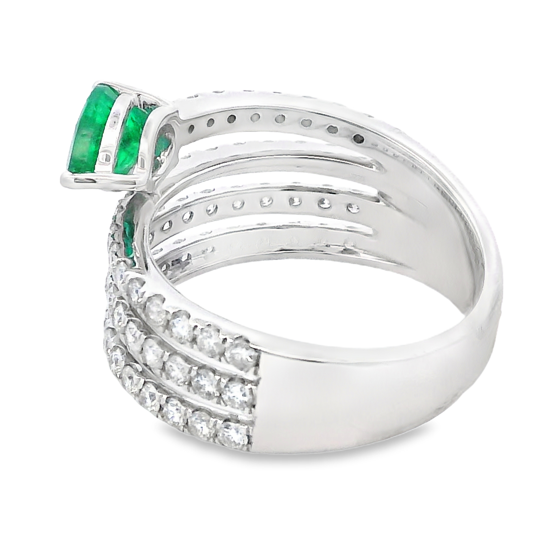 18K White Gold Emerald and Diamond Wide Ring
