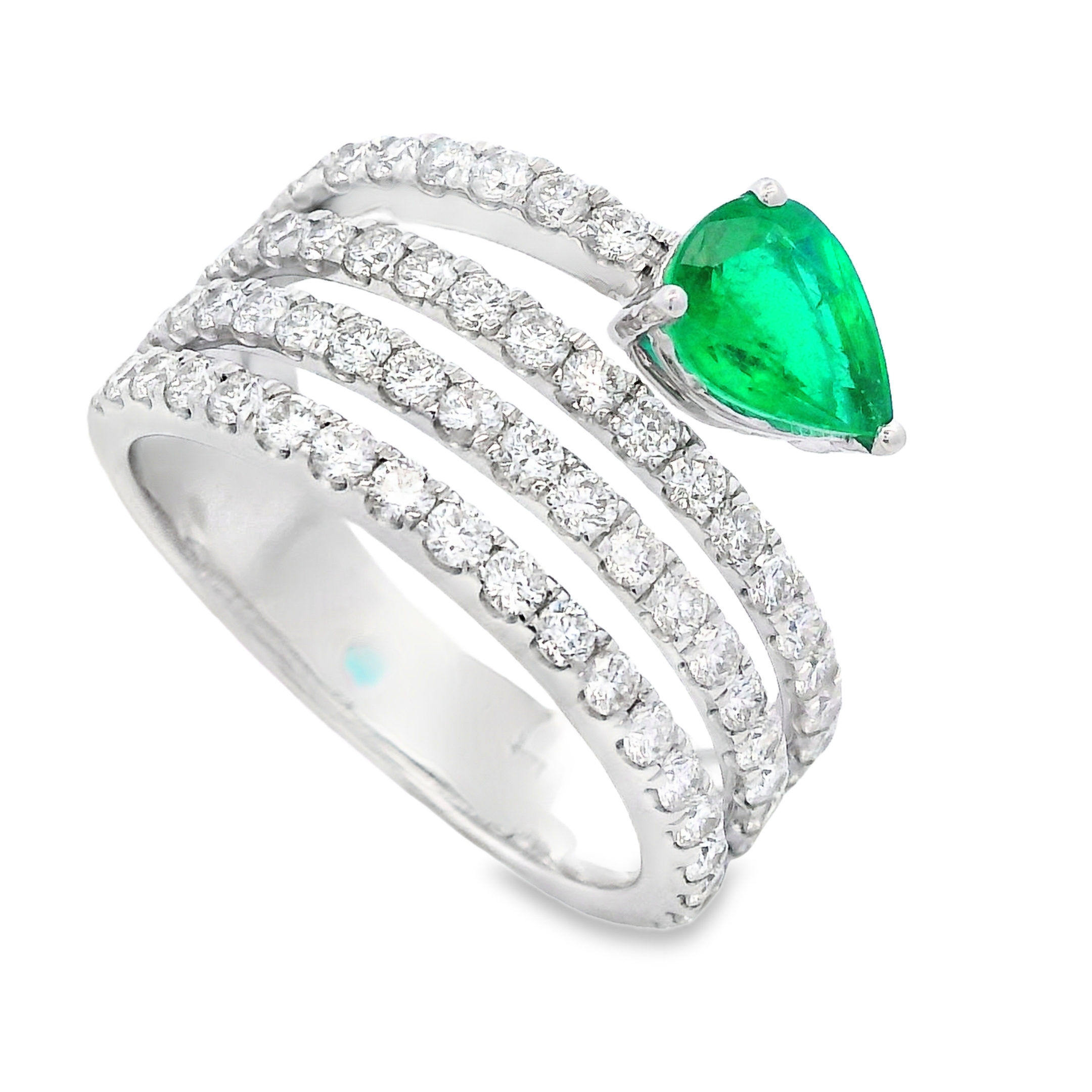 18K White Gold Emerald and Diamond Wide Ring