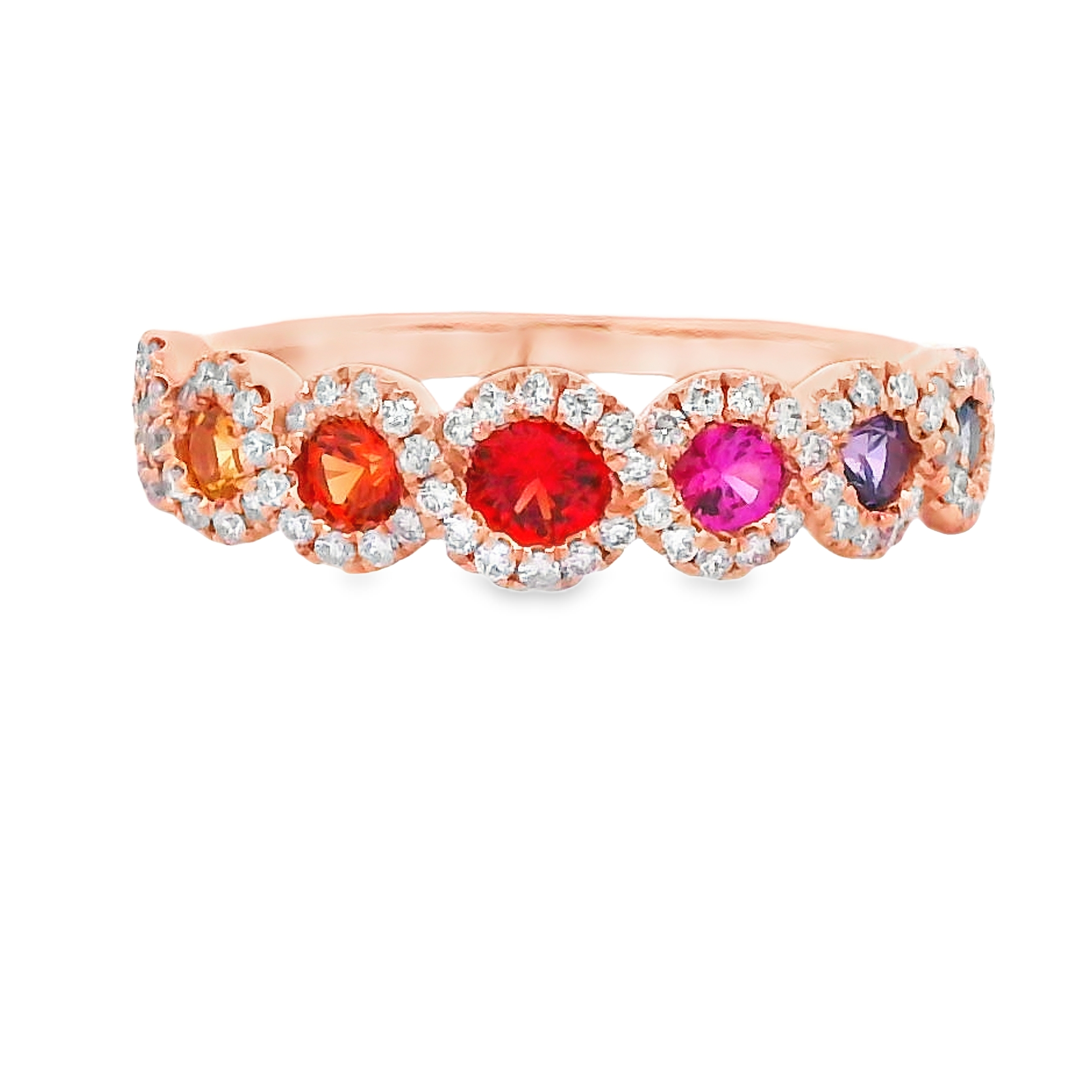 18K Rose Gold Rainbow Sapphire and Diamond Twist Ring