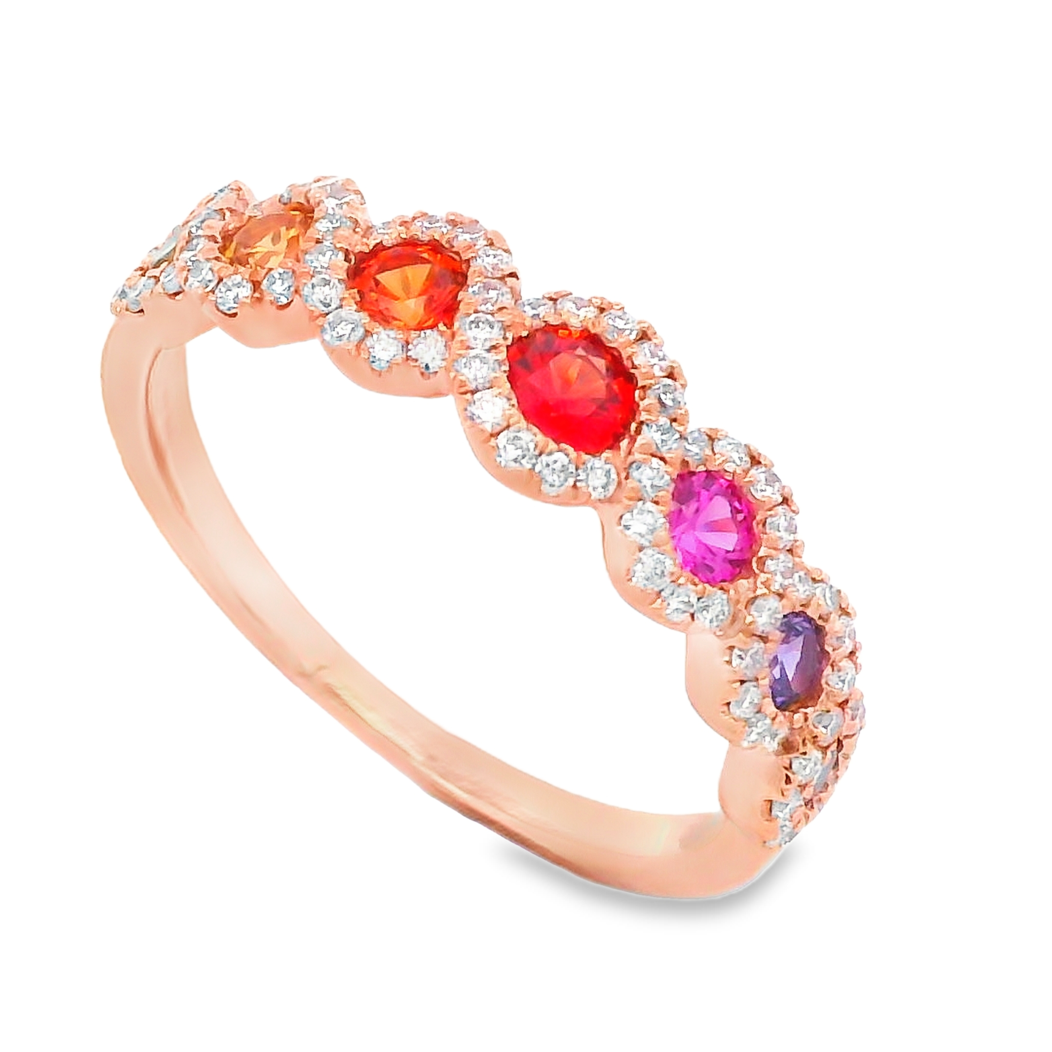18K Rose Gold Rainbow Sapphire and Diamond Twist Ring