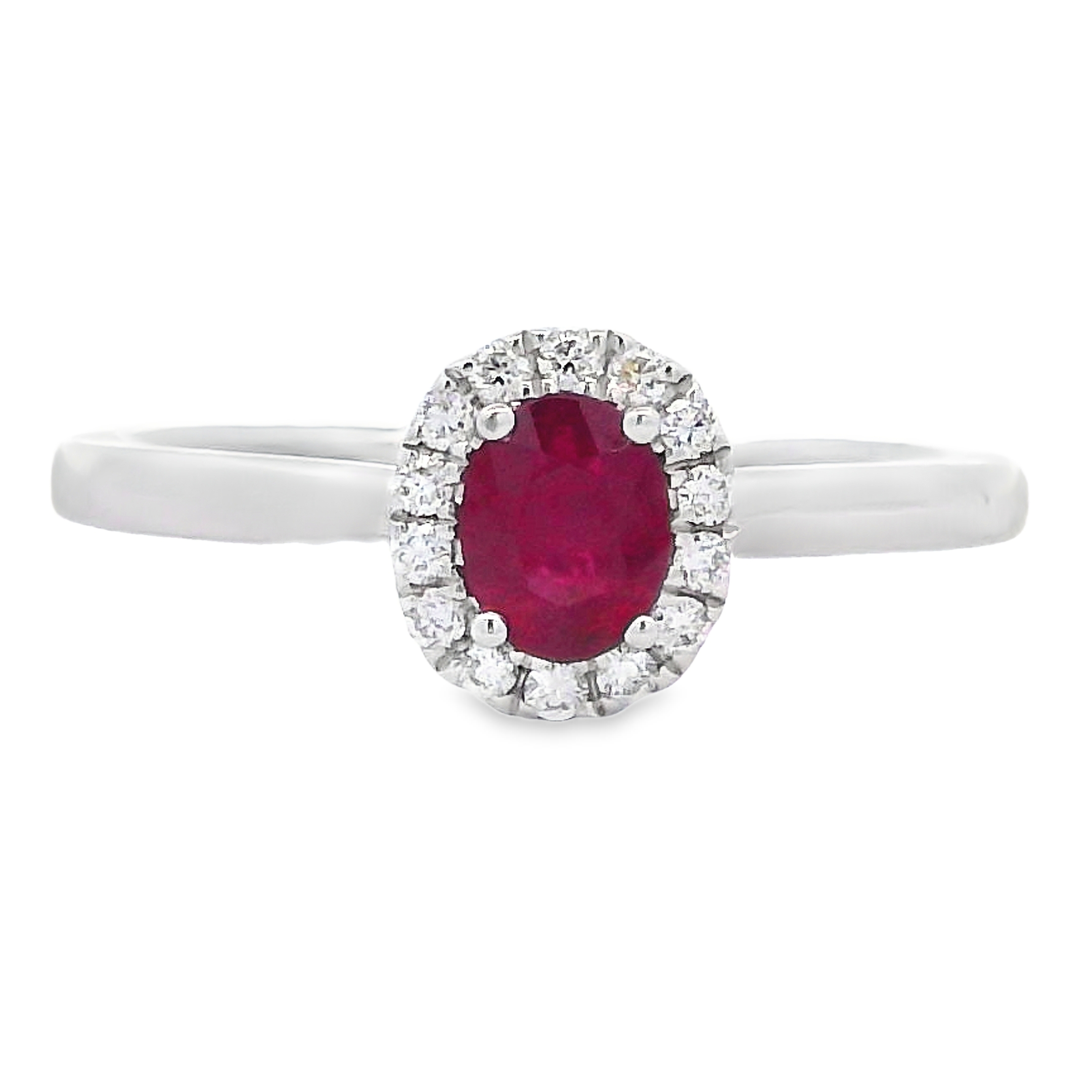 18K White Gold Ruby and Diamond Halo Ring