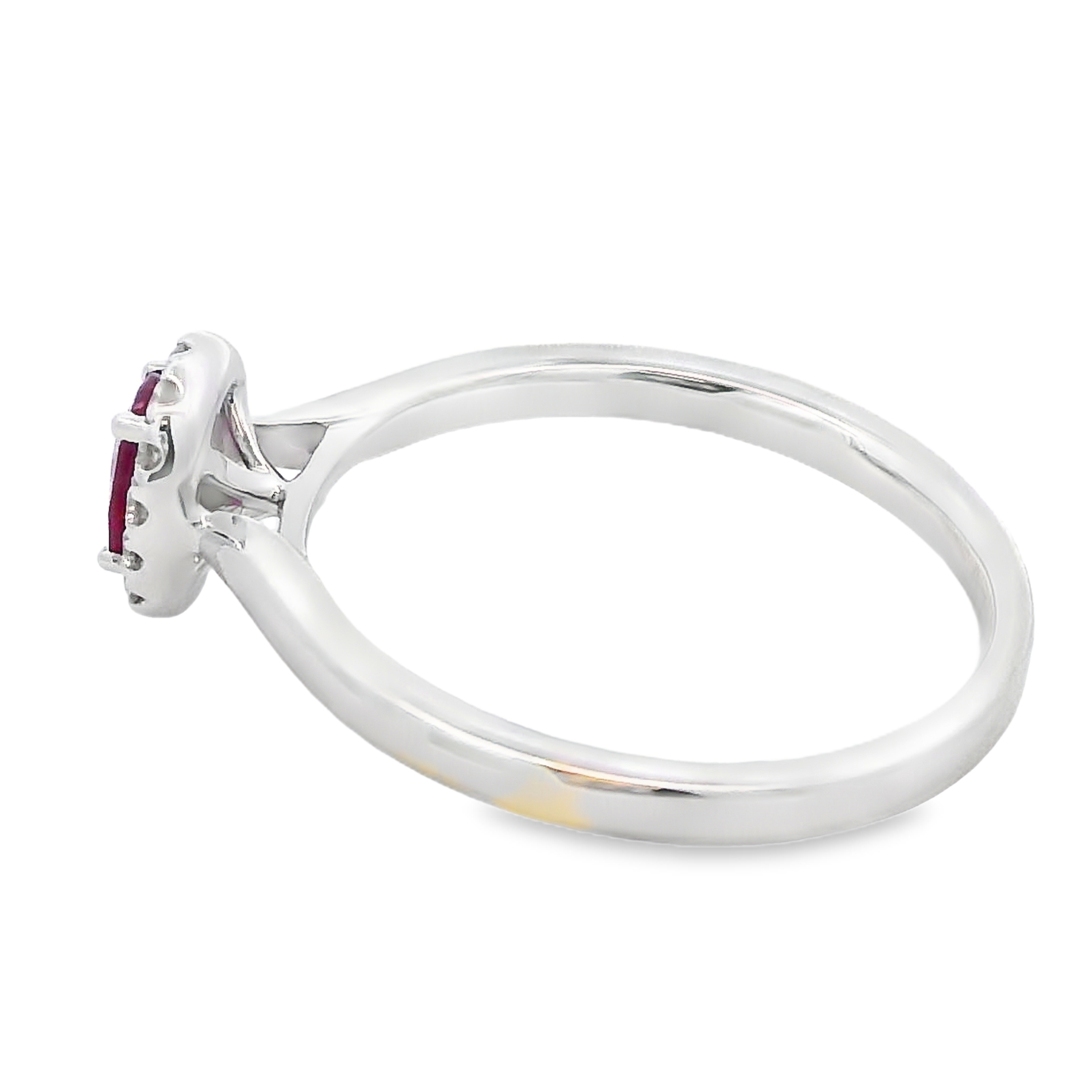 18K White Gold Ruby and Diamond Halo Ring