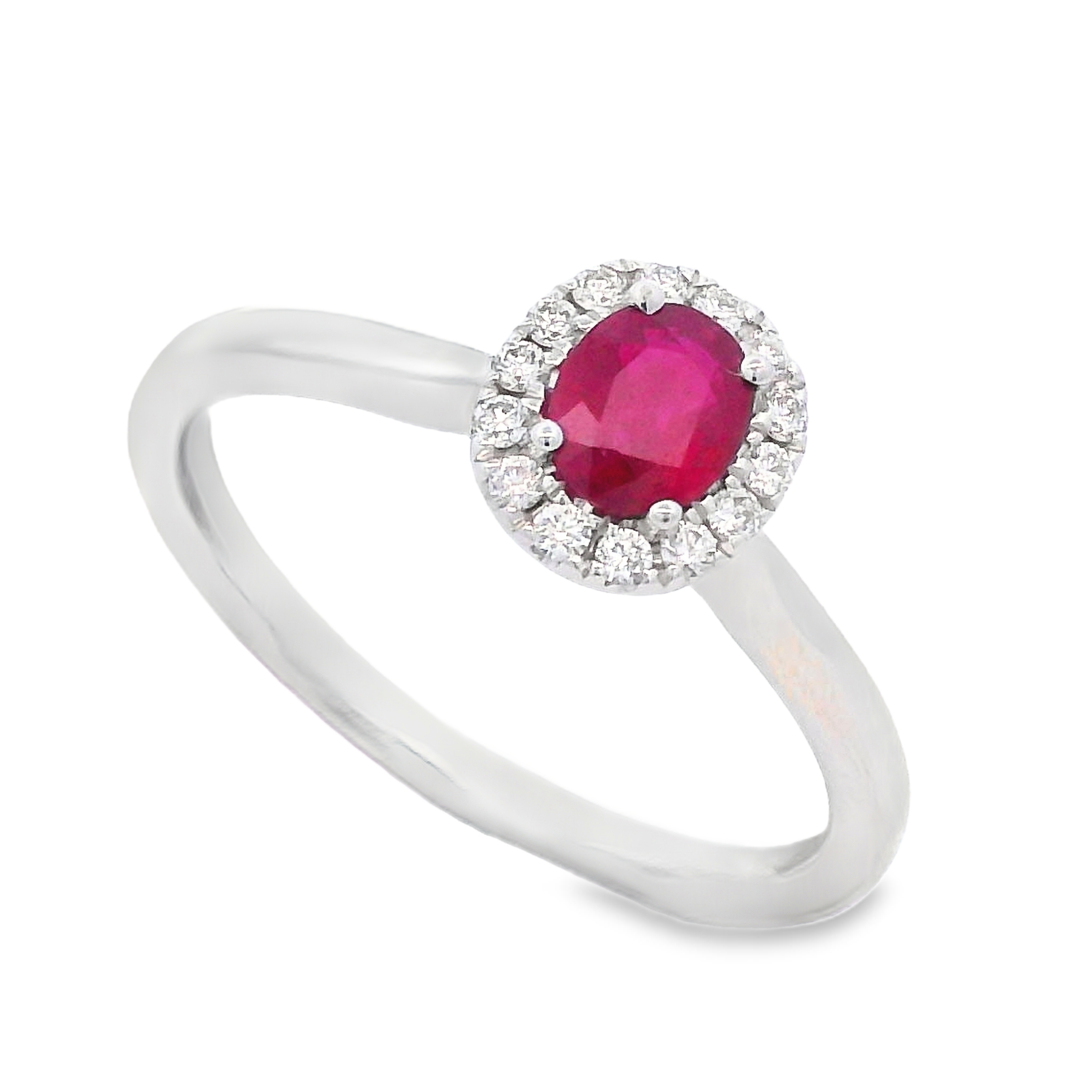 18K White Gold Ruby and Diamond Halo Ring