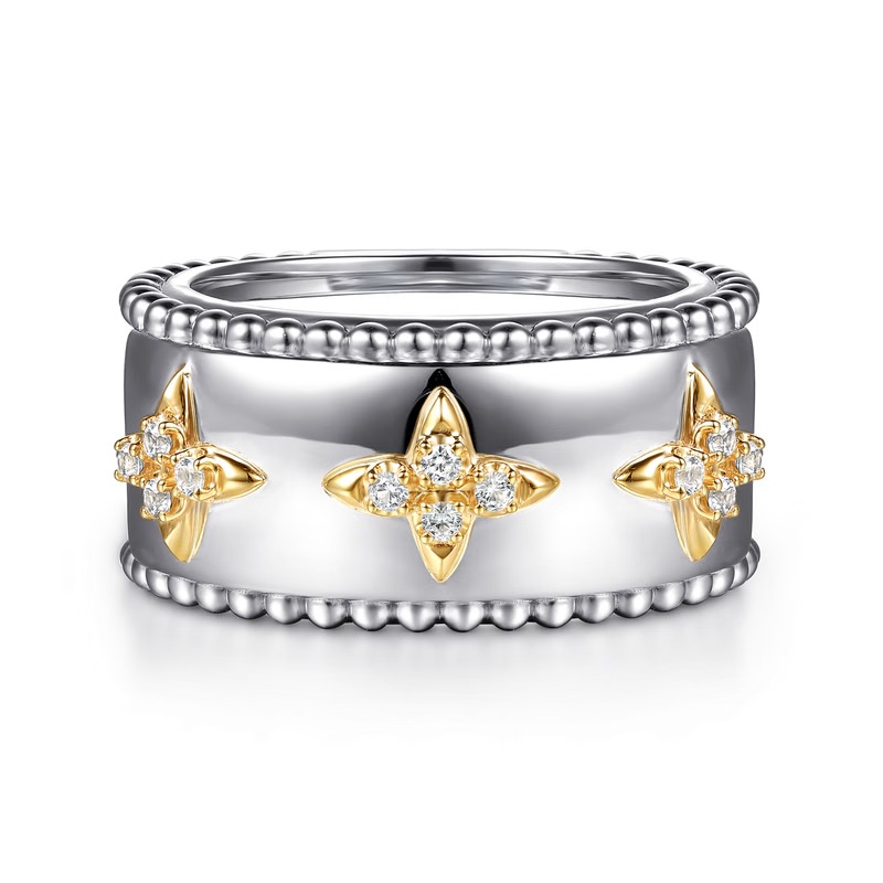 Gabriel & Co. 14K Yellow Gold and Sterling Silver Bujukan White Sapphire Clover Smart Ring Enhancer