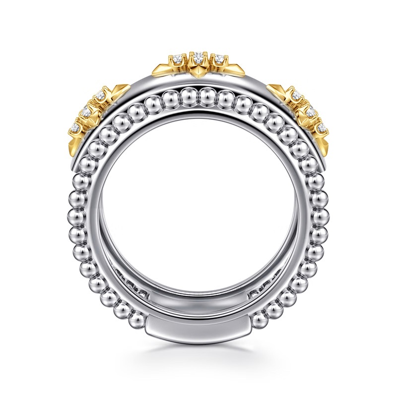 Gabriel & Co. 14K Yellow Gold and Sterling Silver Bujukan White Sapphire Clover Smart Ring Enhancer