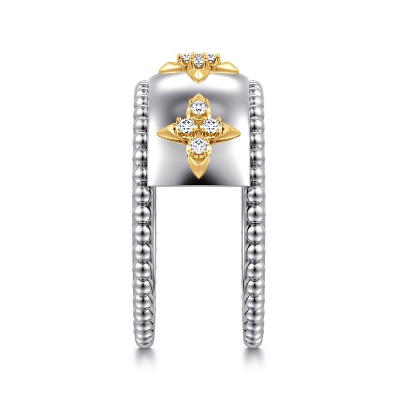 Gabriel & Co. 14K Yellow Gold and Sterling Silver Bujukan White Sapphire Clover Smart Ring Enhancer