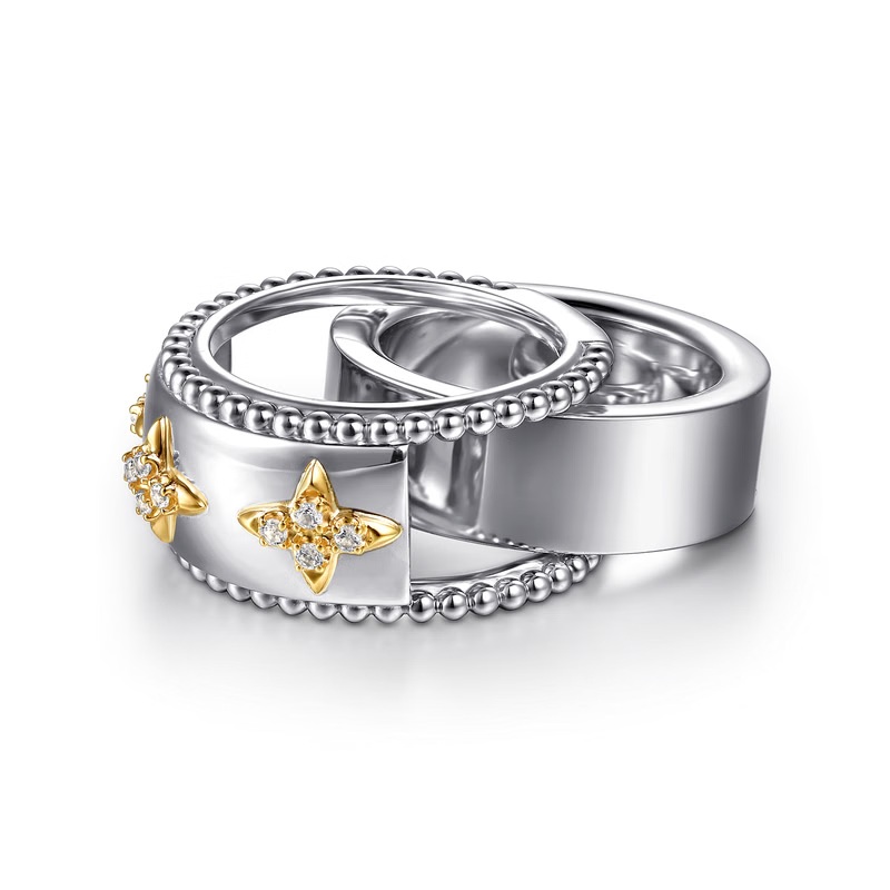 Gabriel & Co. 14K Yellow Gold and Sterling Silver Bujukan White Sapphire Clover Smart Ring Enhancer
