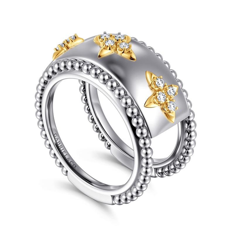 Gabriel & Co. 14K Yellow Gold and Sterling Silver Bujukan White Sapphire Clover Smart Ring Enhancer