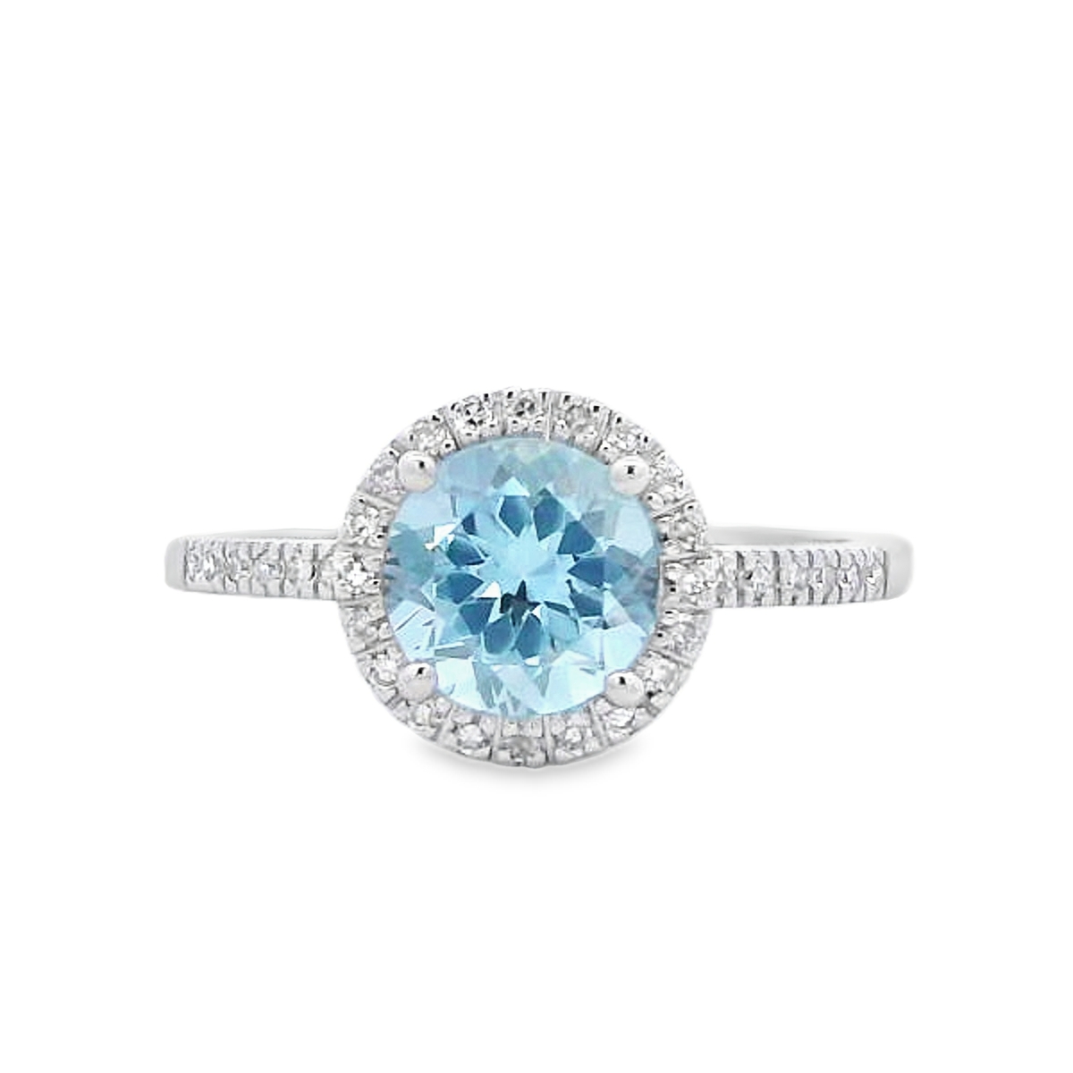 14K White Gold Aquamarine Diamond Halo Ring